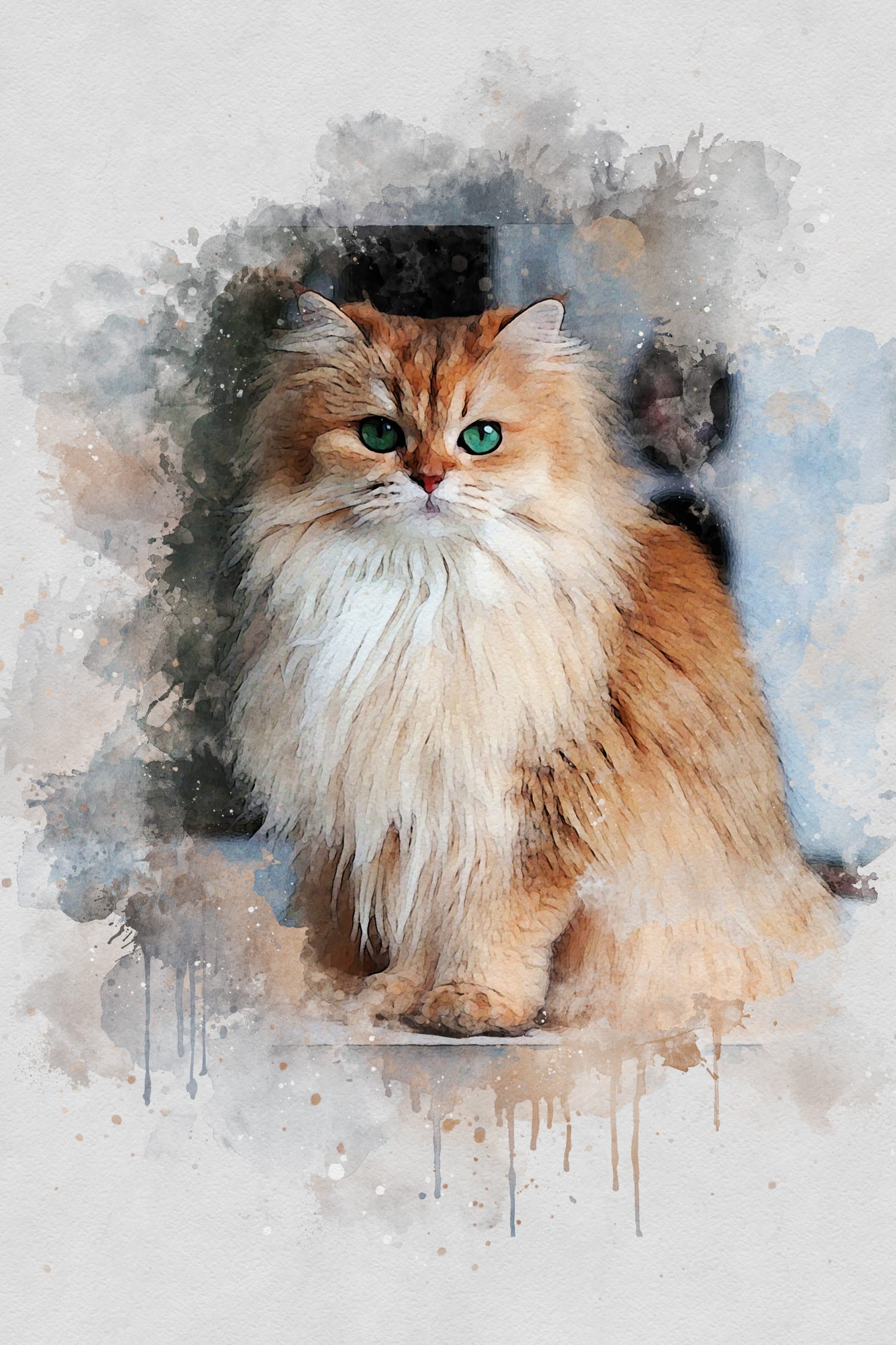 Custom Watercolor Portrait with Pet | Personalized Cat Memorial Gift