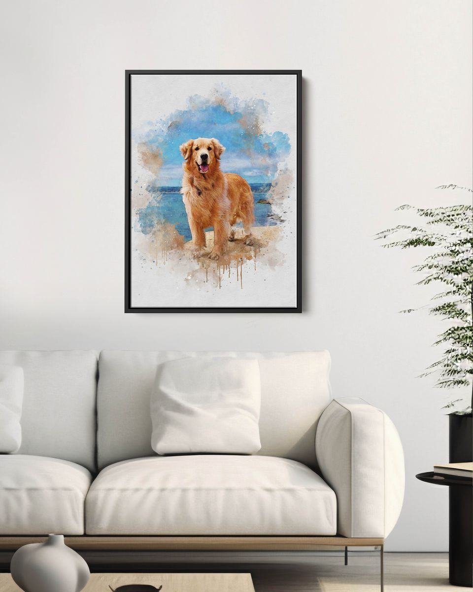 Custom Watercolor Portrait with Pet | Personalized Dog Memorial Gift