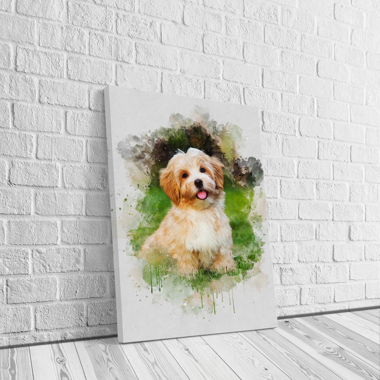 Custom Watercolor Portrait with Pet | Personalized Dog Memorial Gift