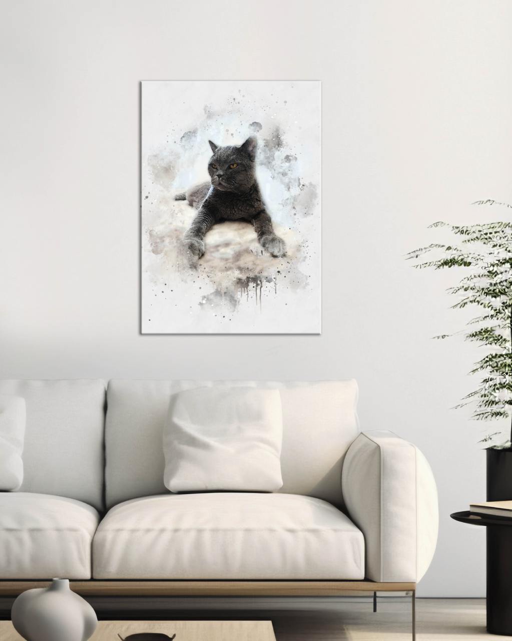 Custom Watercolor Portrait with Pet | Personalized Cat Memorial Gift