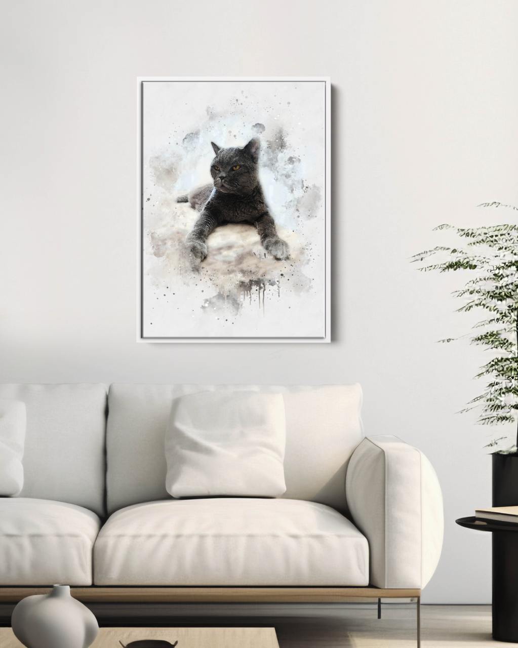 Custom Watercolor Portrait with Pet | Personalized Cat Memorial Gift
