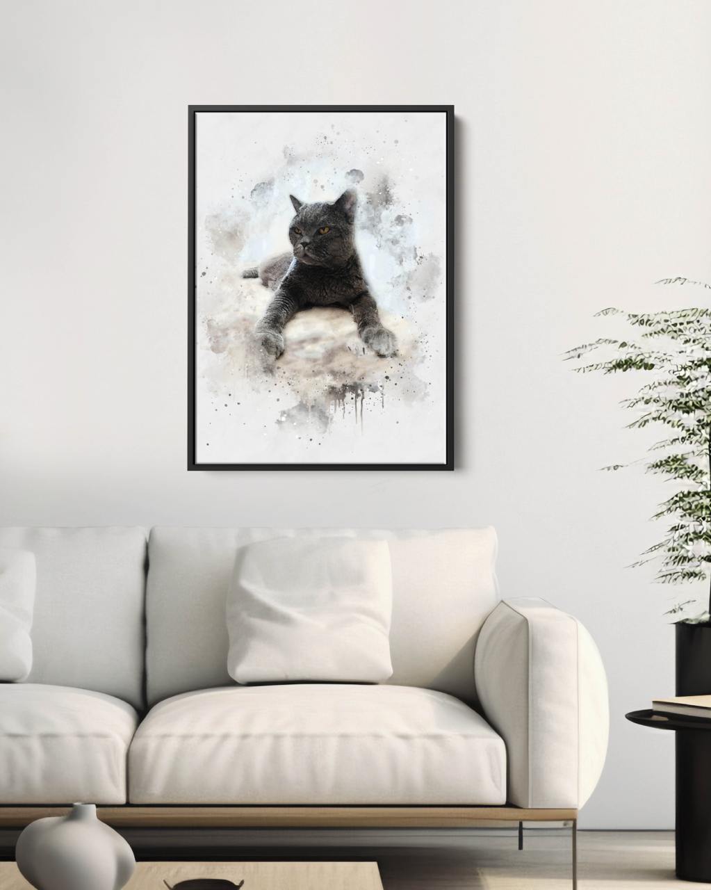 Custom Watercolor Portrait with Pet | Personalized Cat Memorial Gift