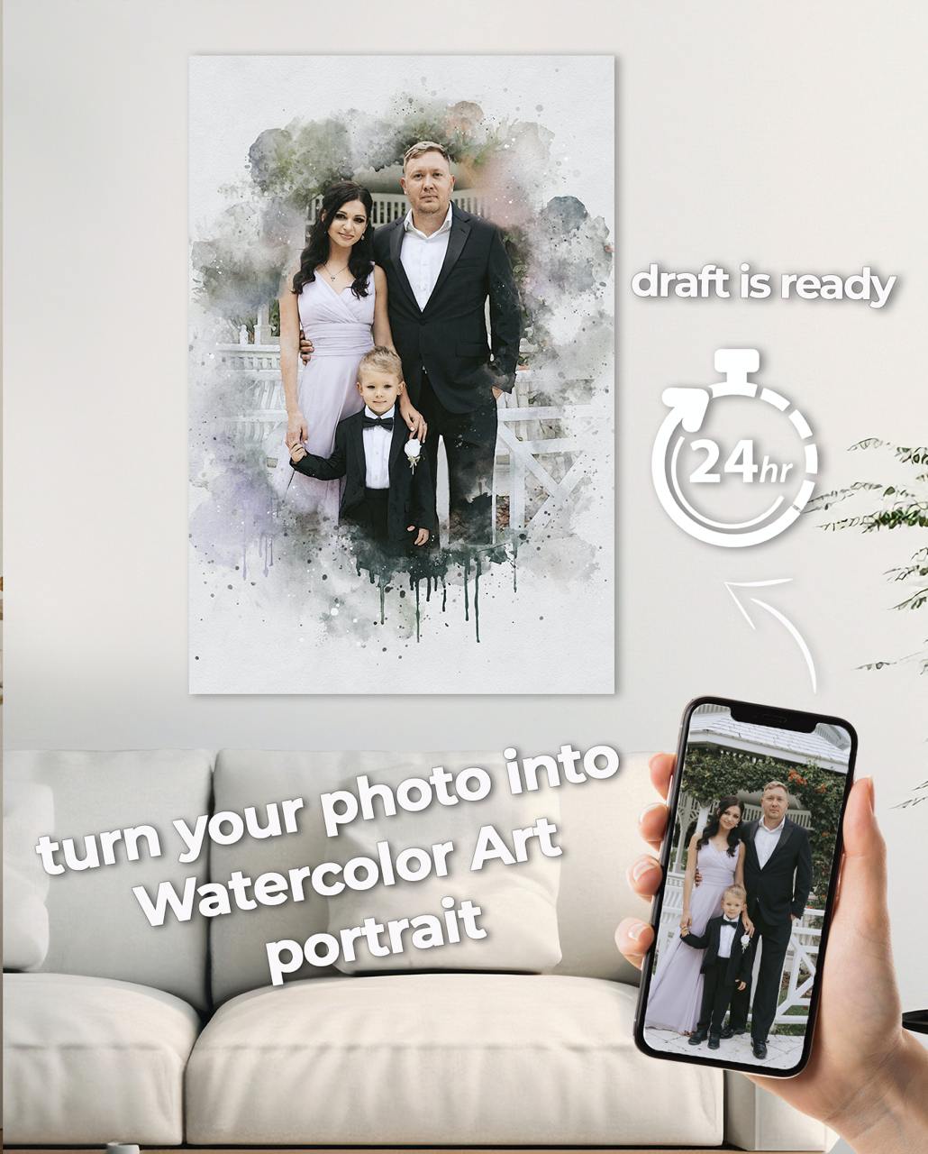 Personalized Family Portrait | Canvas Drawing from Photo