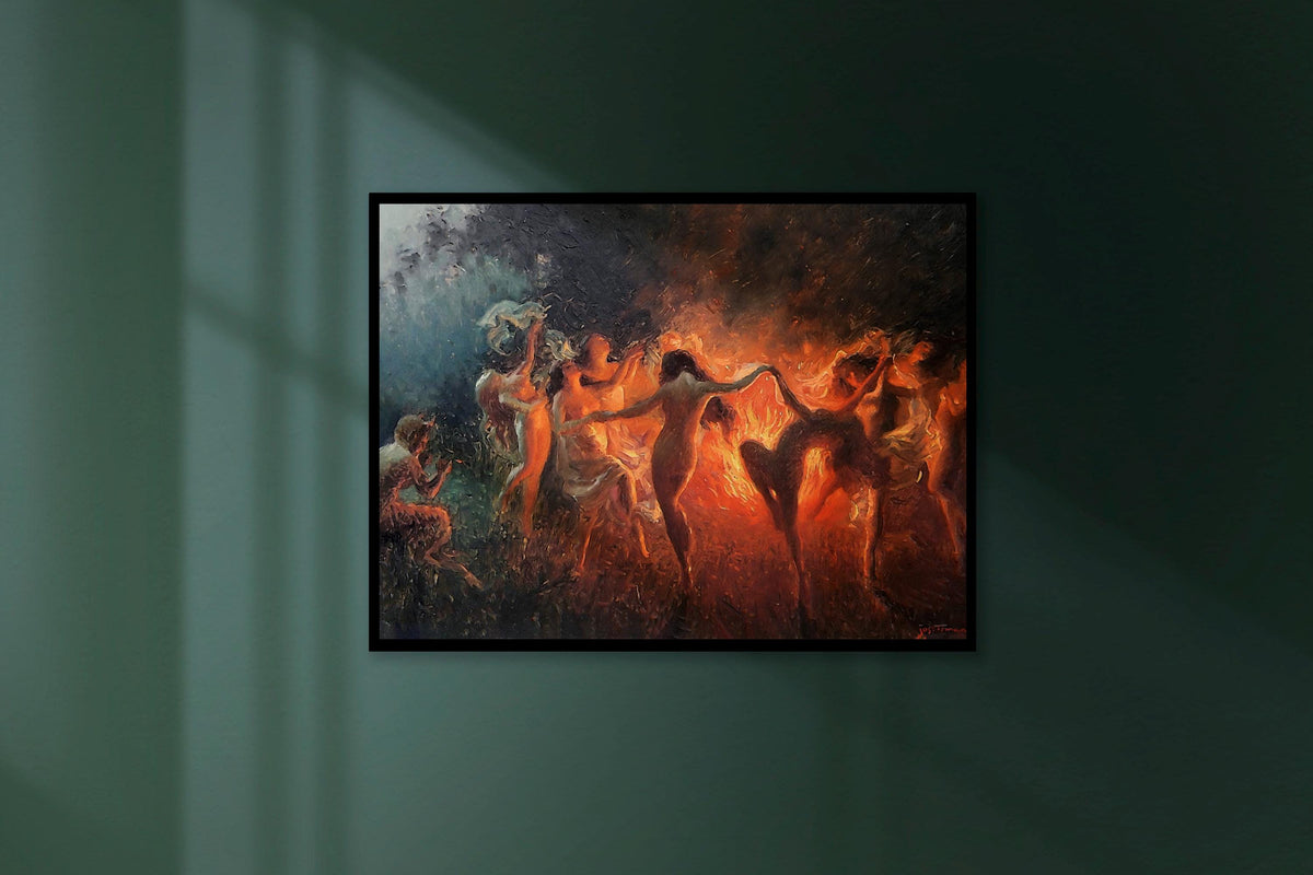 Joseph Tomanek, Fire Dance - gothic wall art, mystical women decor, dark academia print, fantasy home decor, dramatic be