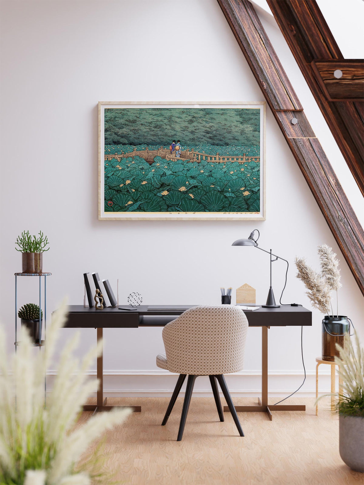 Kawase Hasui, The Pond at Benten Shrine in Shiba - Japanese landscape wall art, serene bedroom decor, ukiyo-e print, cla