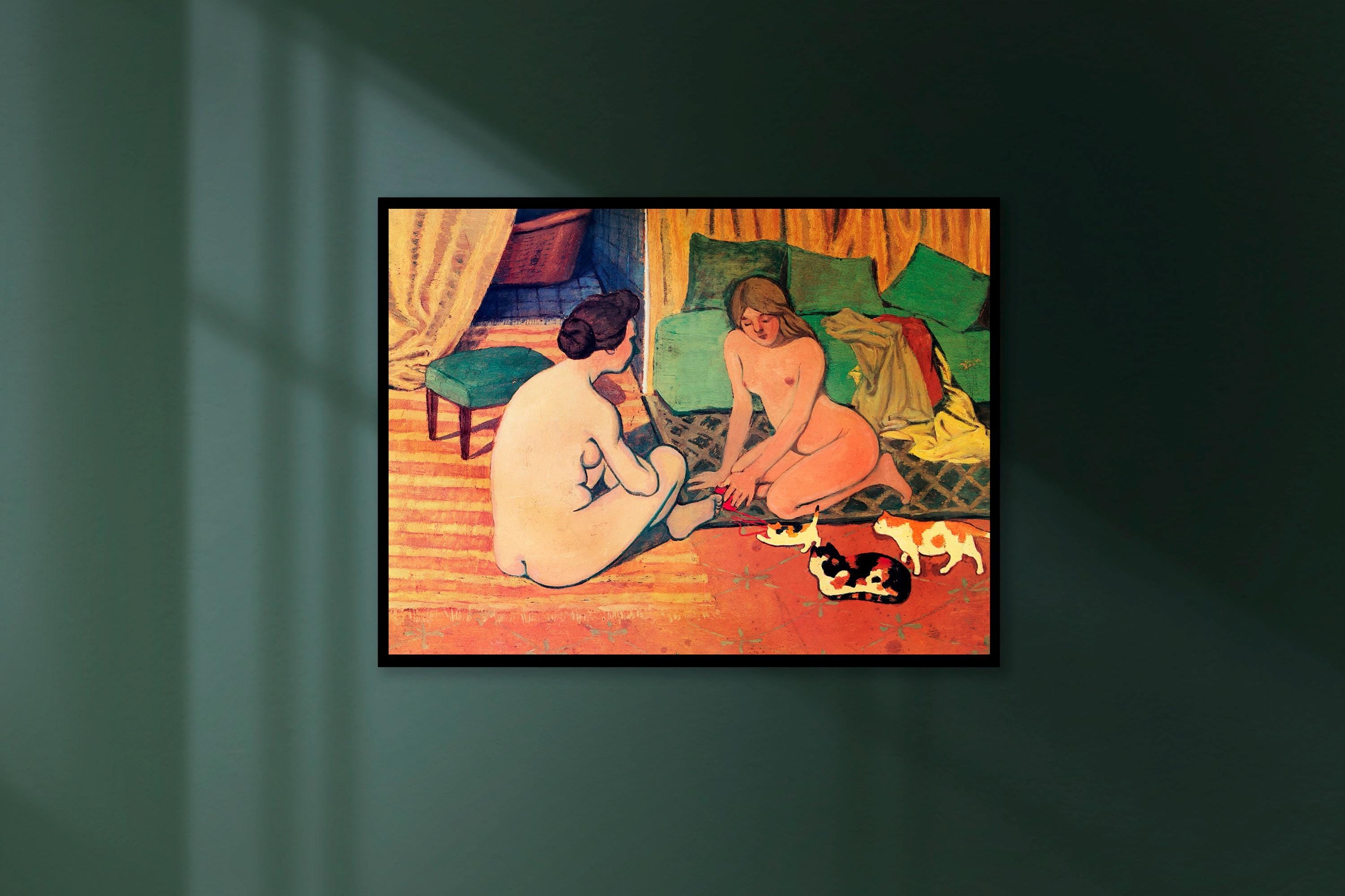 Felix Vallotton - Naked women with cats. Bedroom decor, Extravagant painting, Sensual wall art, Canvas painting, Living