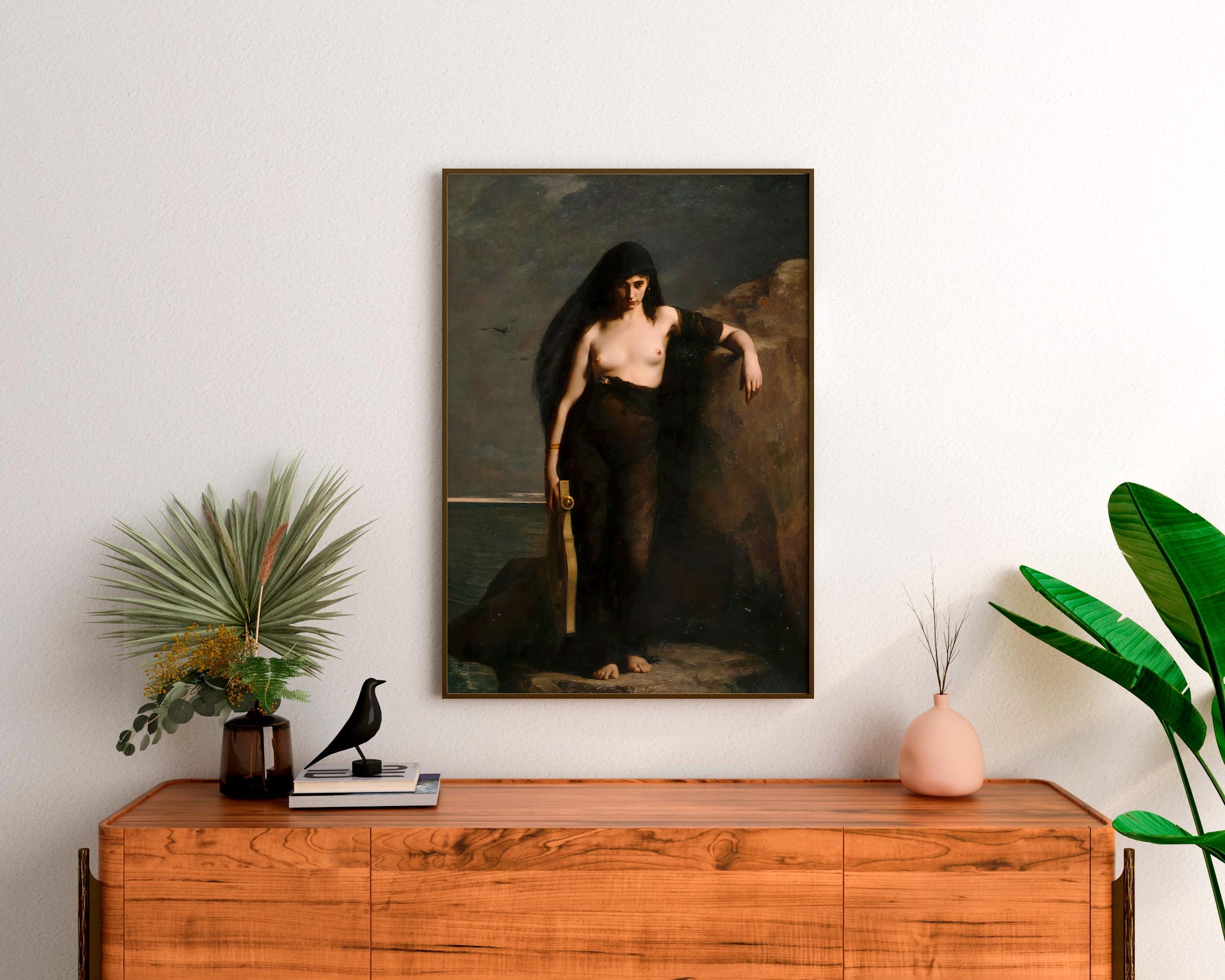 Charles Mengin - Sappho. Death of Sappho, Dark wall art, Living room decor, Mystical Women, Sappho art print, Large wall
