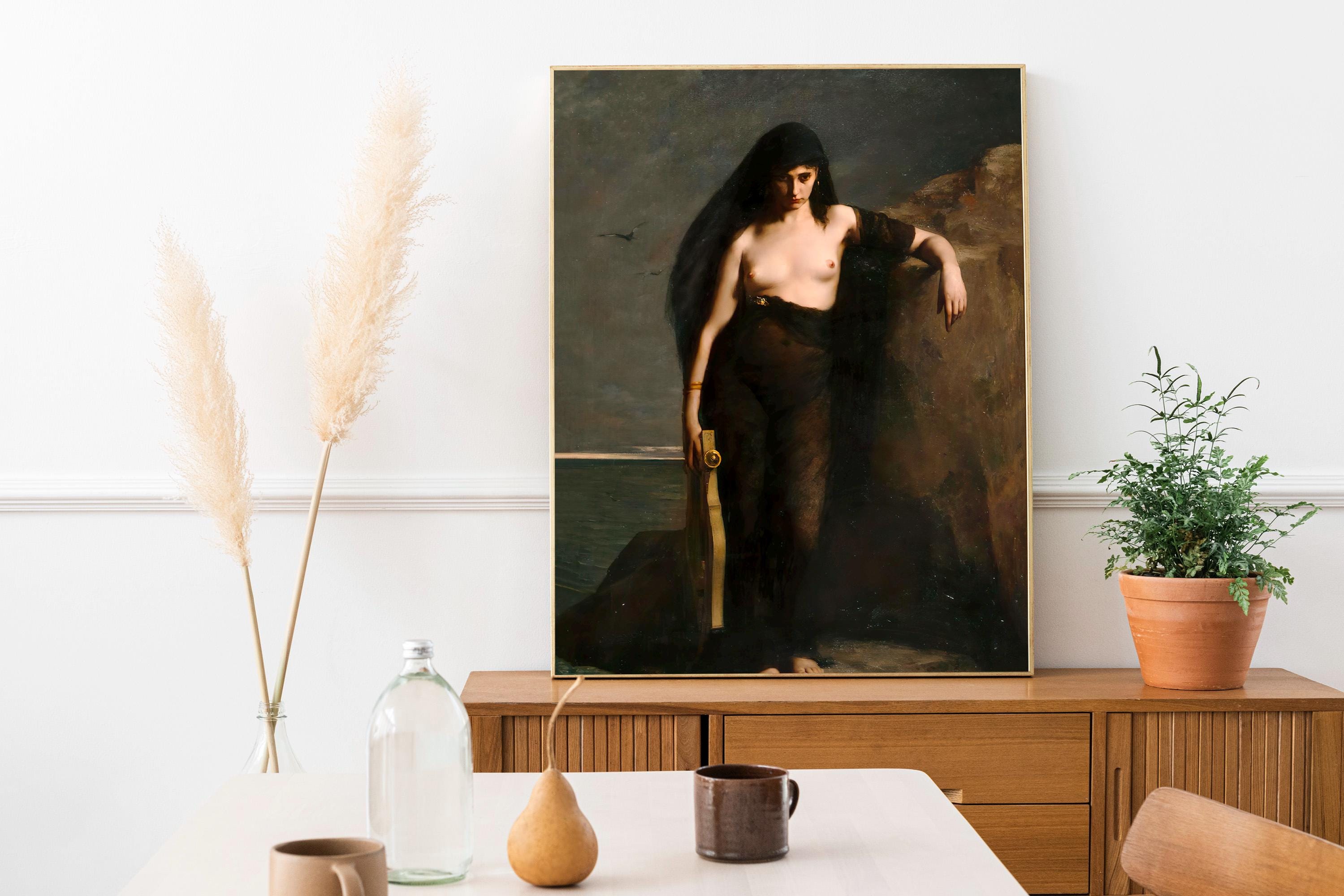 Charles Mengin - Sappho. Death of Sappho, Dark wall art, Living room decor, Mystical Women, Sappho art print, Large wall