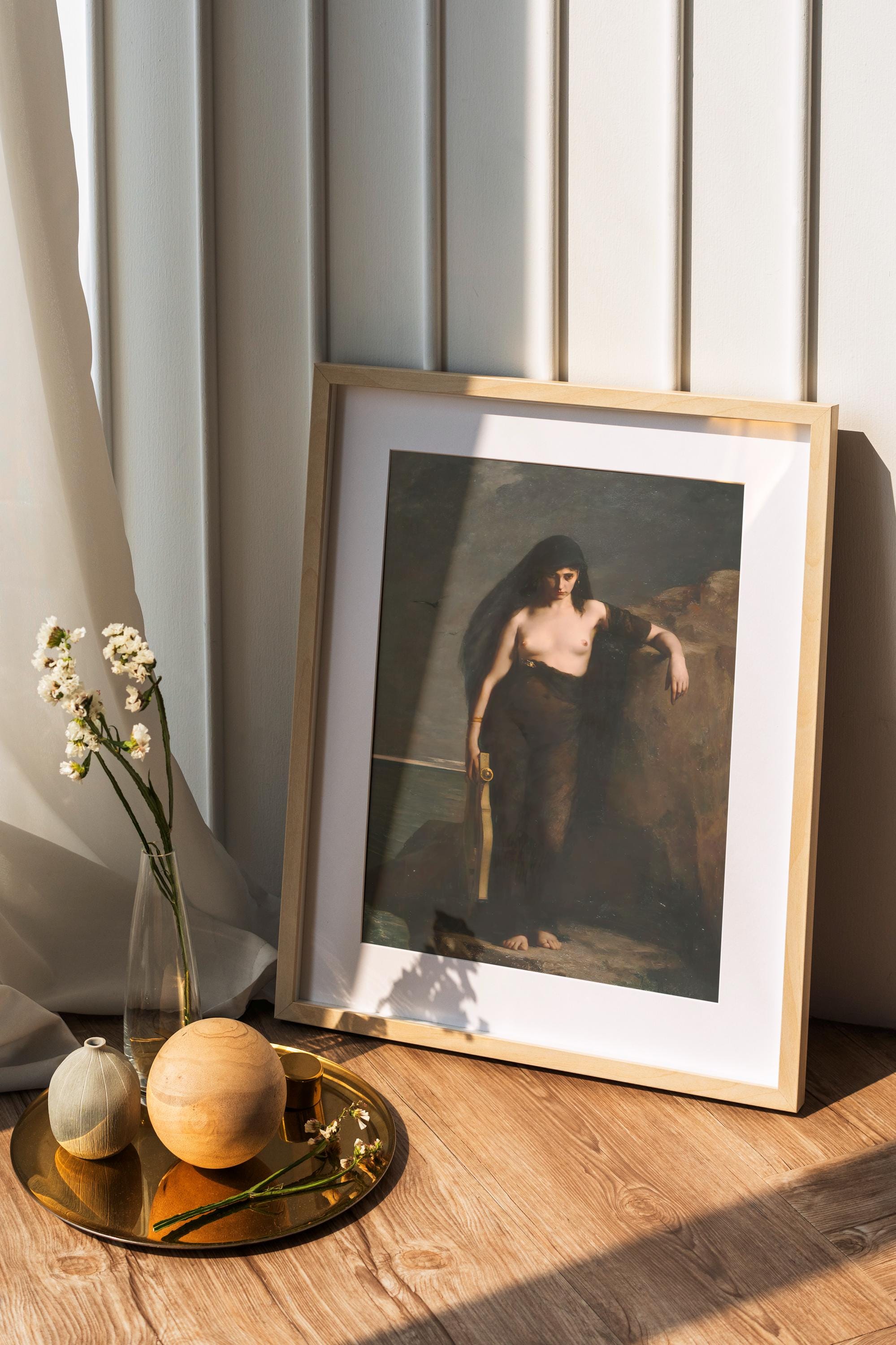 Charles Mengin - Sappho. Death of Sappho, Dark wall art, Living room decor, Mystical Women, Sappho art print, Large wall