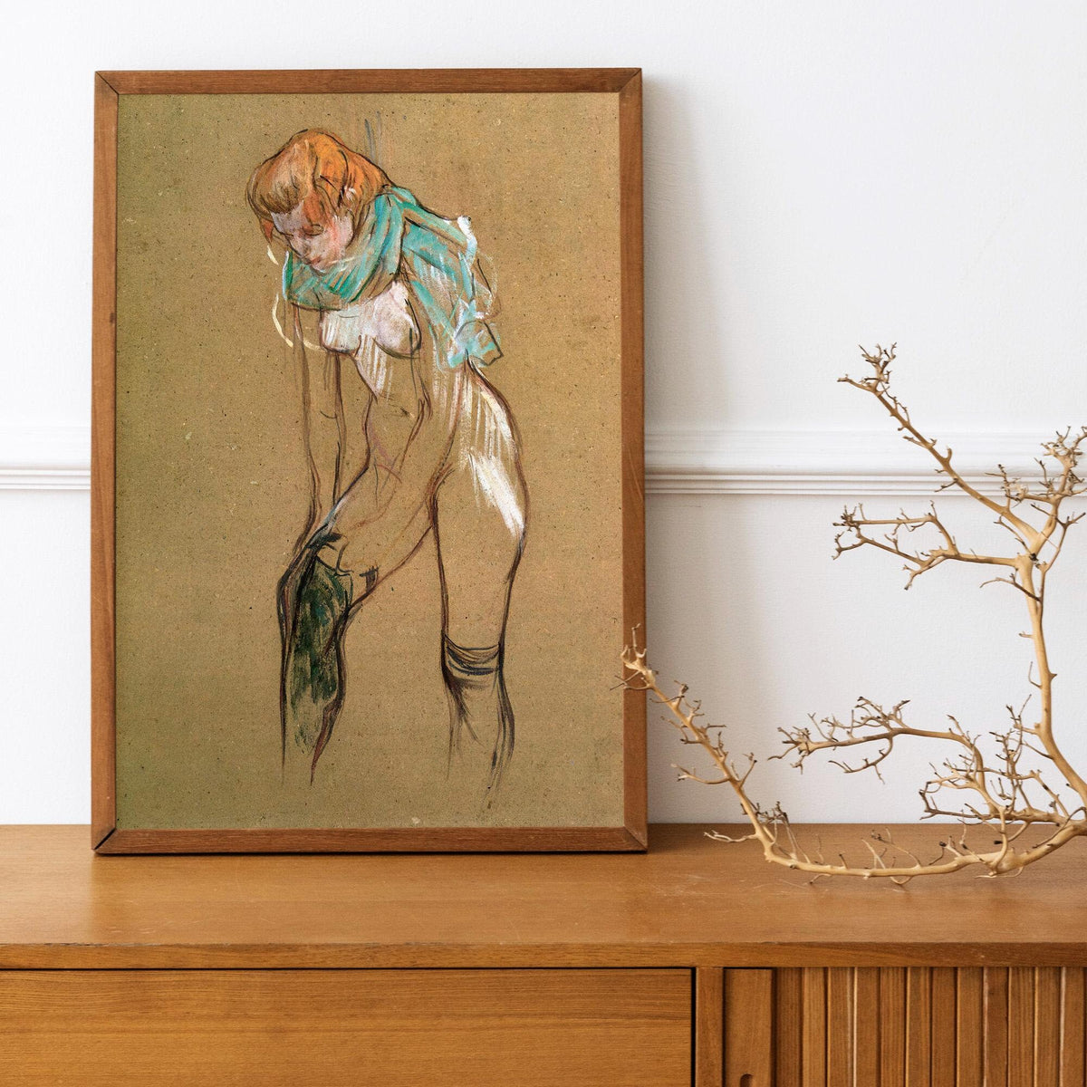 Henri de Toulouse Lautrec - Woman pulling up her stocking study. Sensual poster print, Beautiful girl art print, Interio