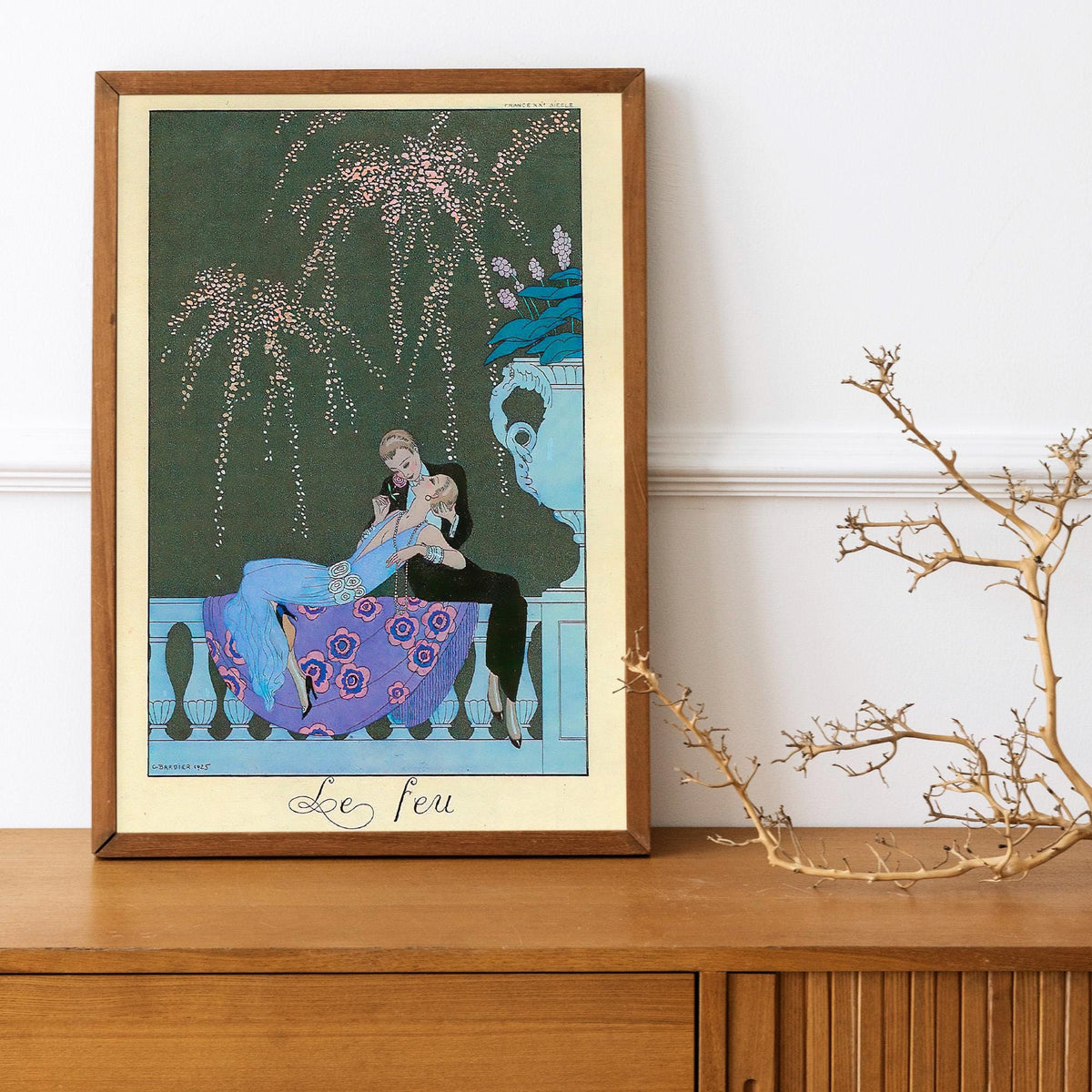 George Barbier - Le Feu. Couple love art print, Interior painting, Extravagant poster print, Vintage art, Gallery wrappe