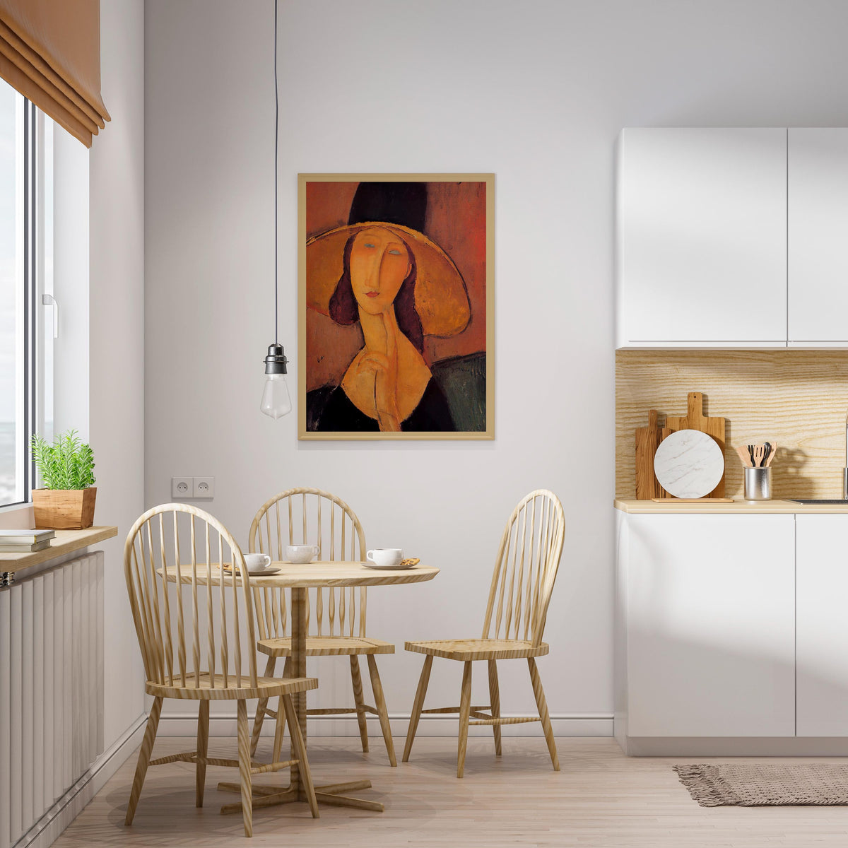 Amedeo Modigliani - Portrait of Jeanne Hebuterne in a Large Hat. Print on canvas, Woman portrait print, Famous art, Kitc