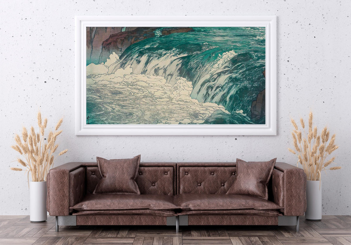 Yoshida Hiroshi - Rapids. Japanese woodblock print, Japanese home decor, Famous art, Water landscape, Japanese landscape