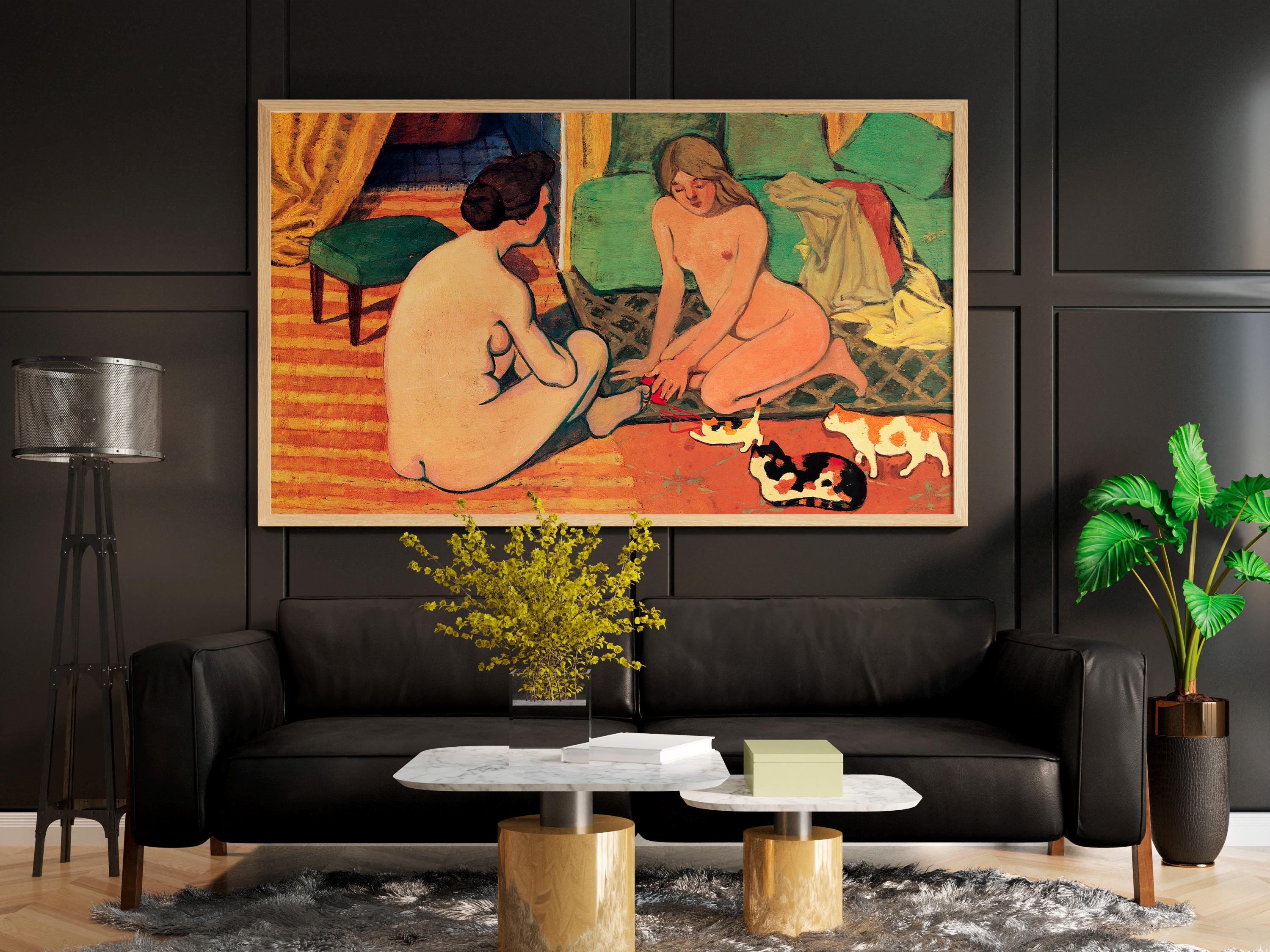 Felix Vallotton - Naked women with cats. Bedroom decor, Extravagant painting, Sensual wall art, Canvas painting, Living