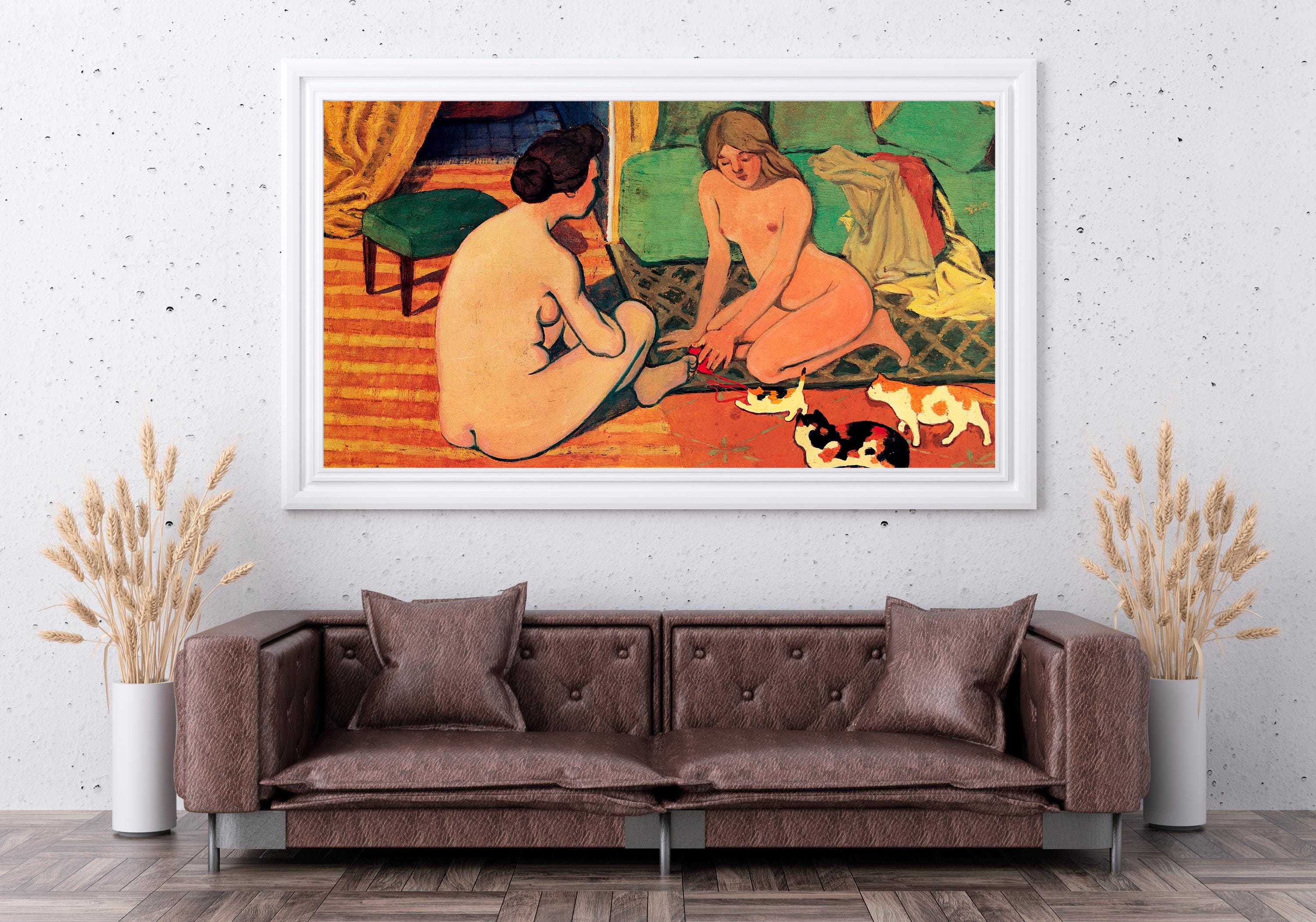 Felix Vallotton - Naked women with cats. Bedroom decor, Extravagant painting, Sensual wall art, Canvas painting, Living
