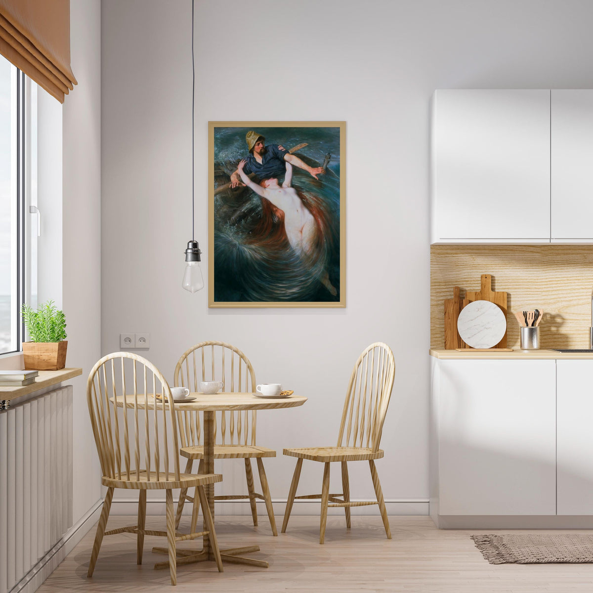 Knut Ekwall - Fisherman and The Siren. Mermaid poster print, Siren wall art, Canvas print, Bedroom decor, Water nymph po