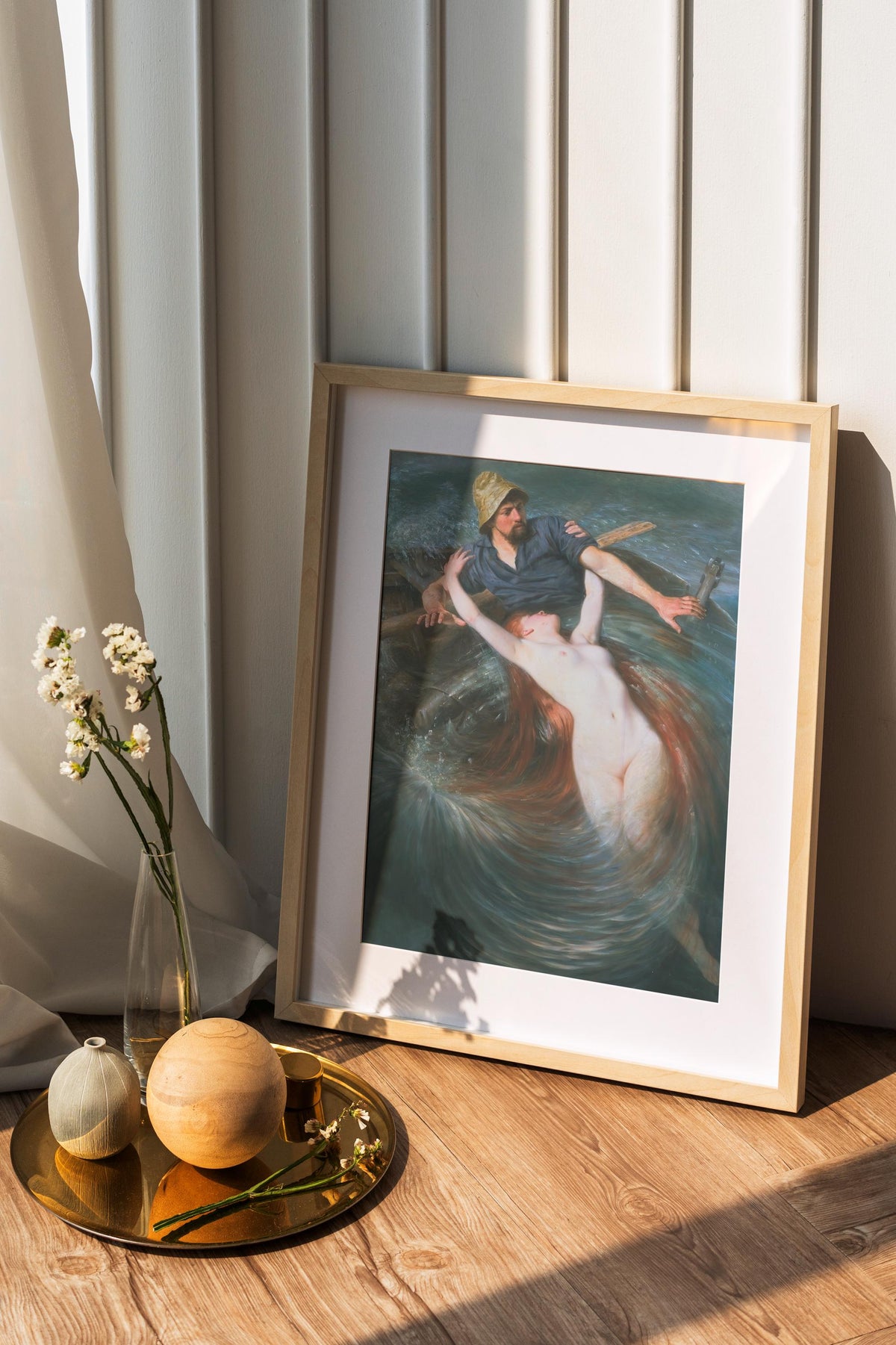 Knut Ekwall - Fisherman and The Siren. Mermaid poster print, Siren wall art, Canvas print, Bedroom decor, Water nymph po