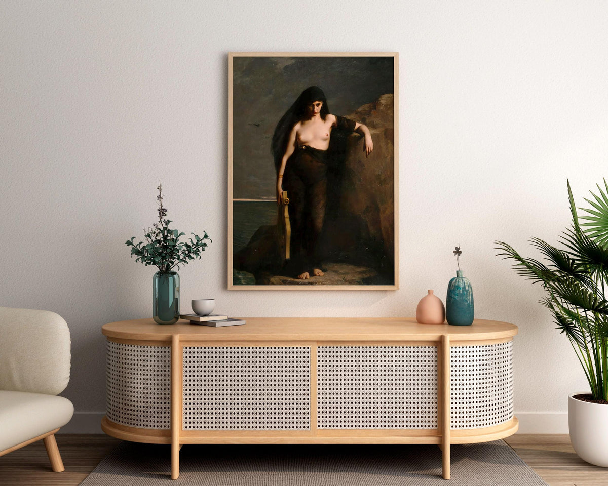 Charles Mengin - Sappho. Death of Sappho, Dark wall art, Living room decor, Mystical Women, Sappho art print, Large wall