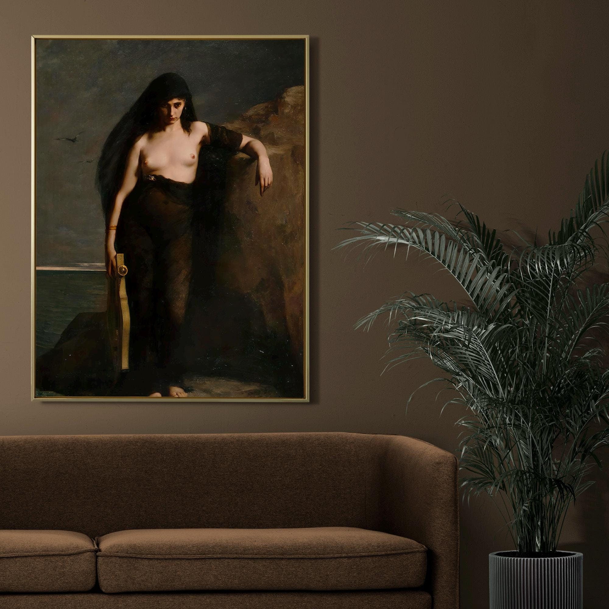Charles Mengin - Sappho. Death of Sappho, Dark wall art, Living room decor, Mystical Women, Sappho art print, Large wall