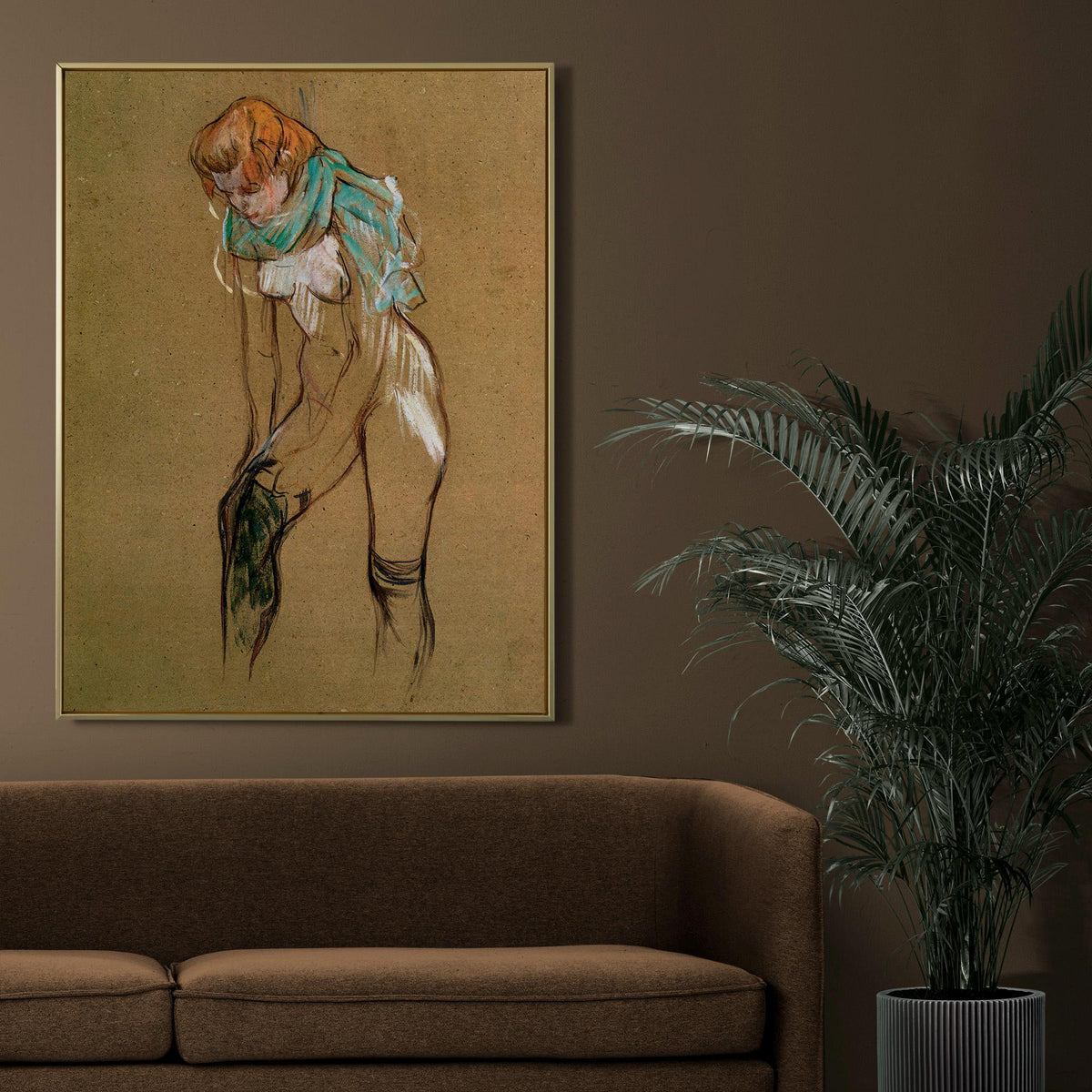 Henri de Toulouse Lautrec - Woman pulling up her stocking study. Sensual poster print, Beautiful girl art print, Interio