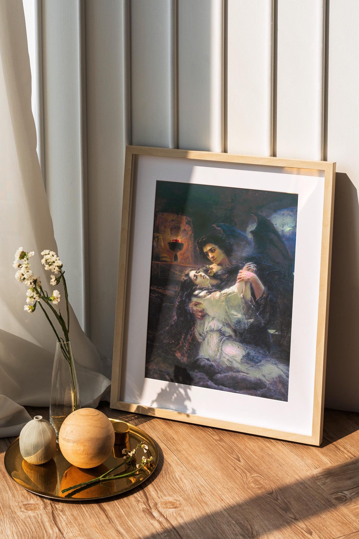 Konstantin Makovsky - Tamara and Demon. Couple wall art, Dark gothic canvas painting, Love art print, Home decor, Canvas