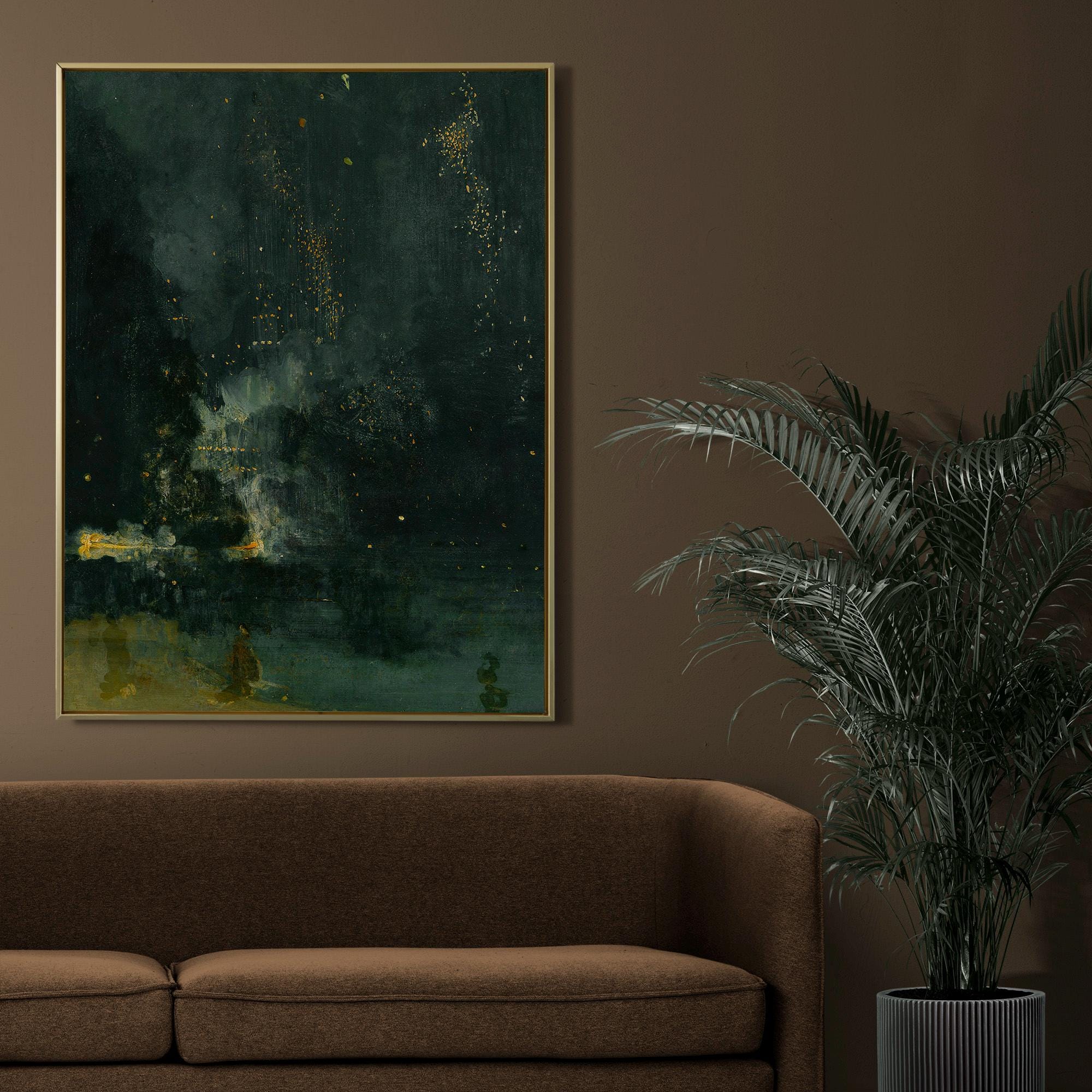 James Abbott McNeill Whistler - The Falling Rocket, Nocturne in black and gold whistler. Famous art print, Painting on c