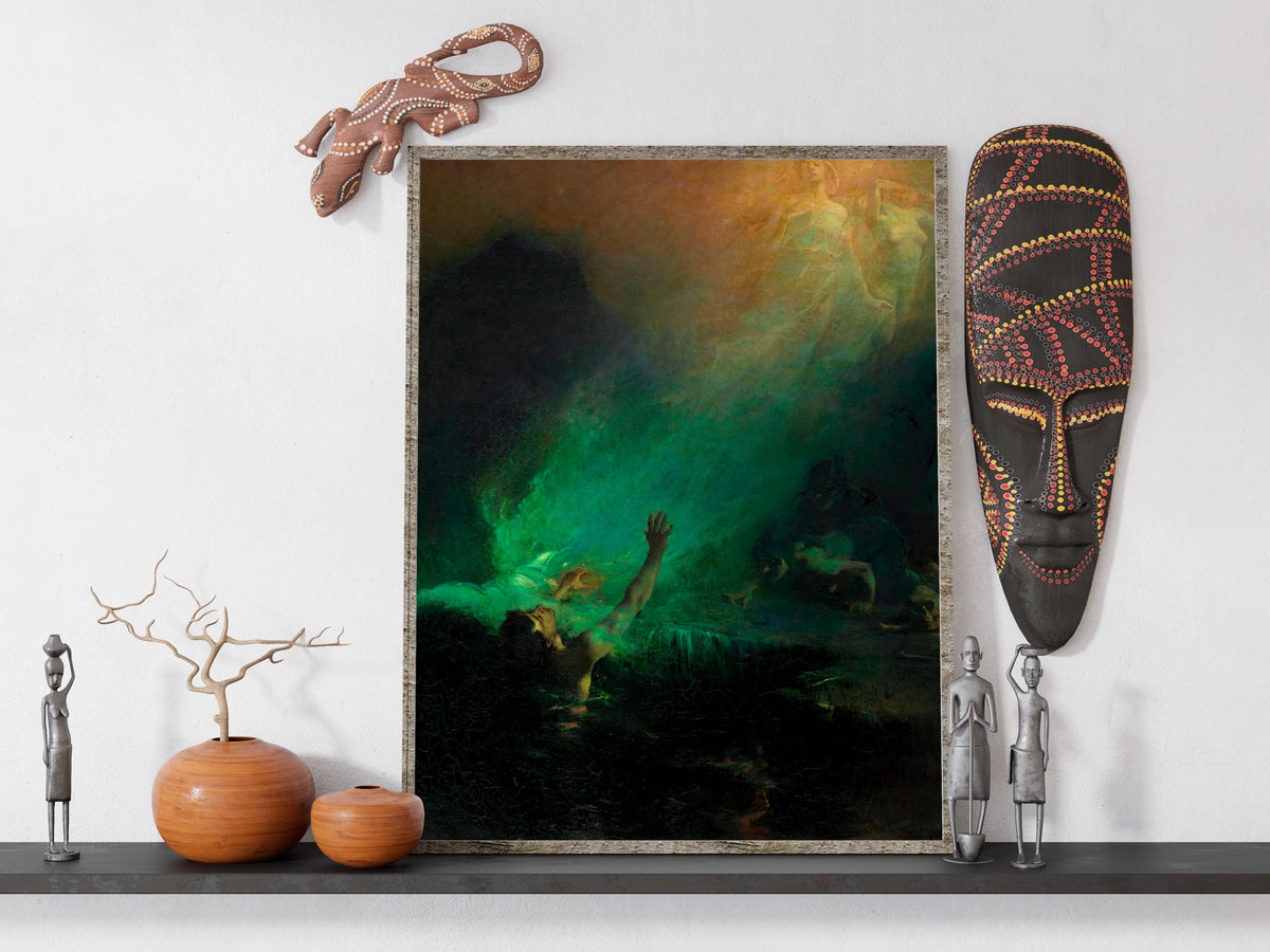 John Longstaff - Sirens. Dark wall art, Gothic canvas, Water nymphs art print, Mermaid painting, Reproduction canvas, La