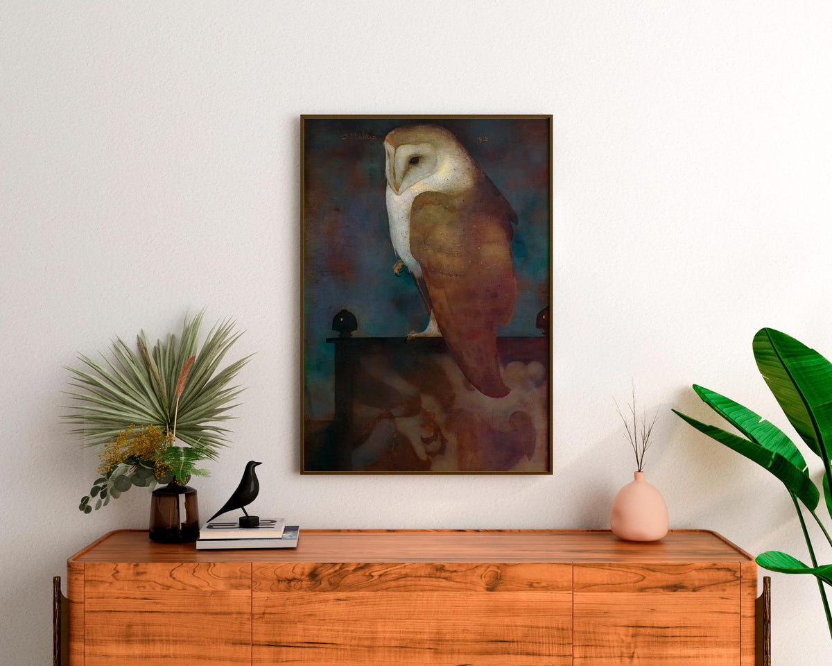 Jan Mankes - Big Owl. Print on canvas, Owl art print, Dark academia art, Living room wall art, Canvas art print, Home de