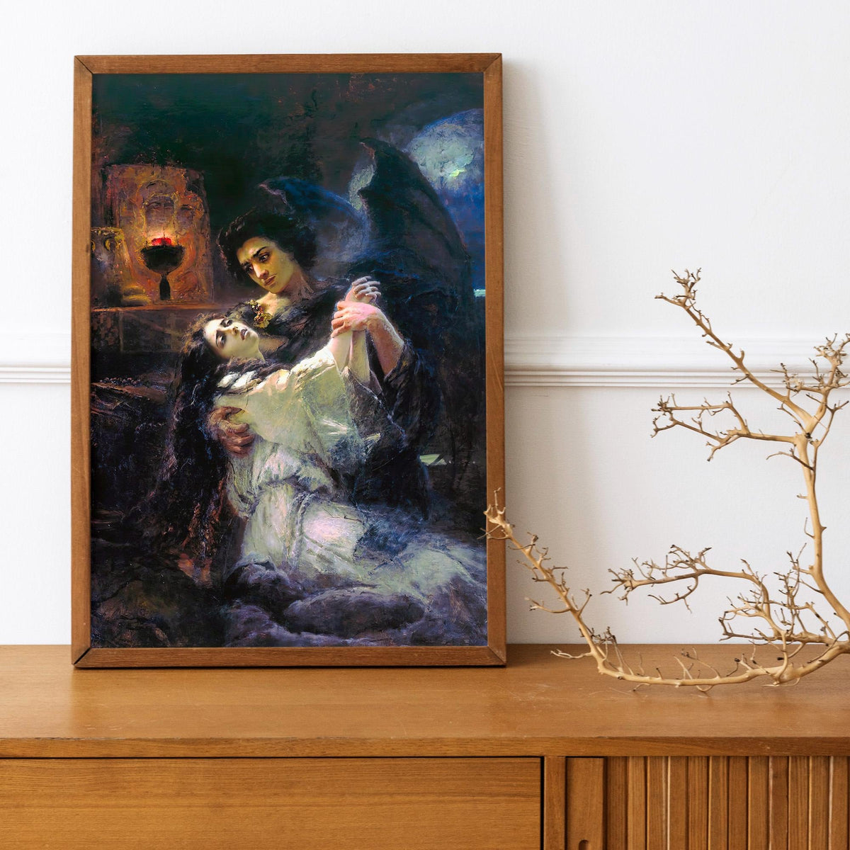 Konstantin Makovsky - Tamara and Demon. Couple wall art, Dark gothic canvas painting, Love art print, Home decor, Canvas