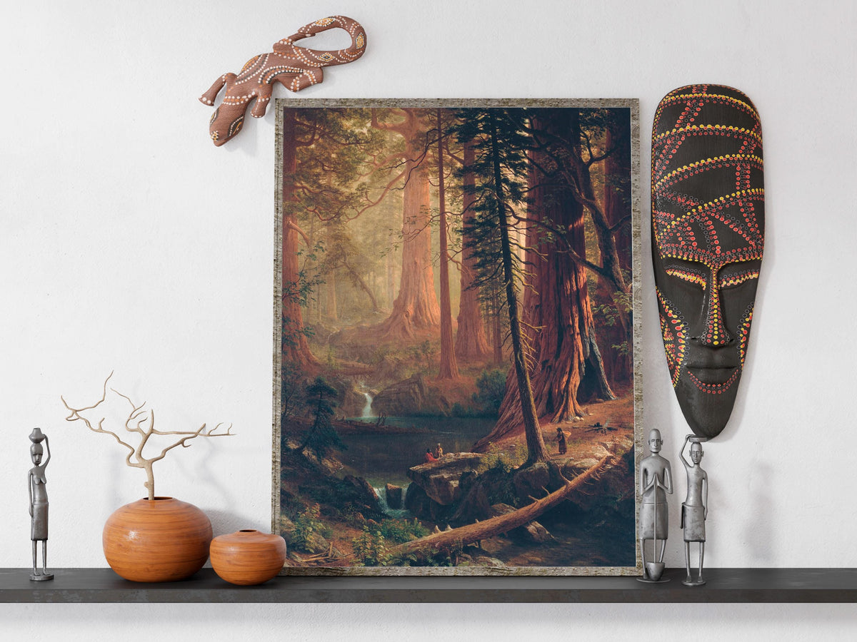 Albert Bierstadt - Giant Redwood Trees of California. Canvas art, Nature poster print, Landscape nature, Canvas painting