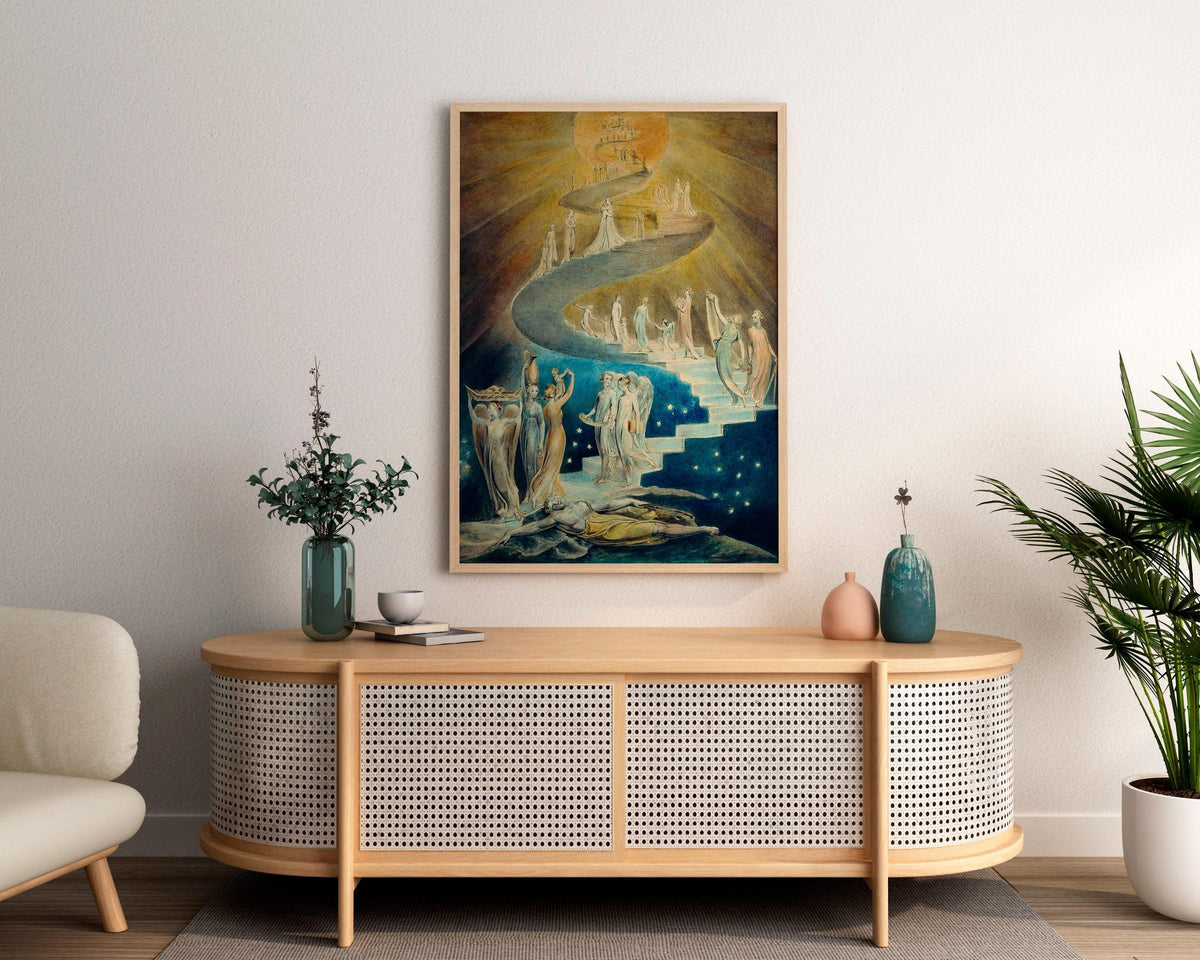 William Blake - Jacobs Ladder. Print on canvas, Bedroom decor, Ready to hang, Dark wall art, Blake art print, Canvas pai