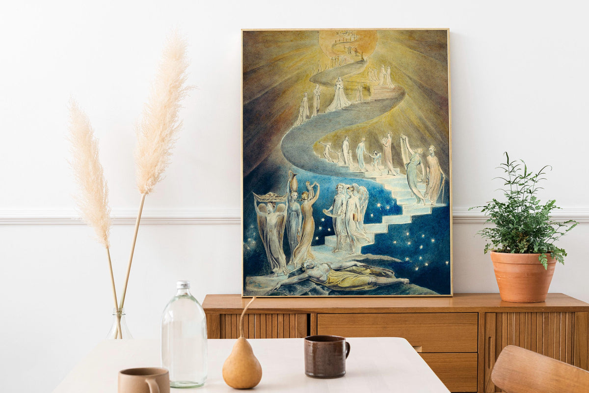 William Blake - Jacobs Ladder. Print on canvas, Bedroom decor, Ready to hang, Dark wall art, Blake art print, Canvas pai