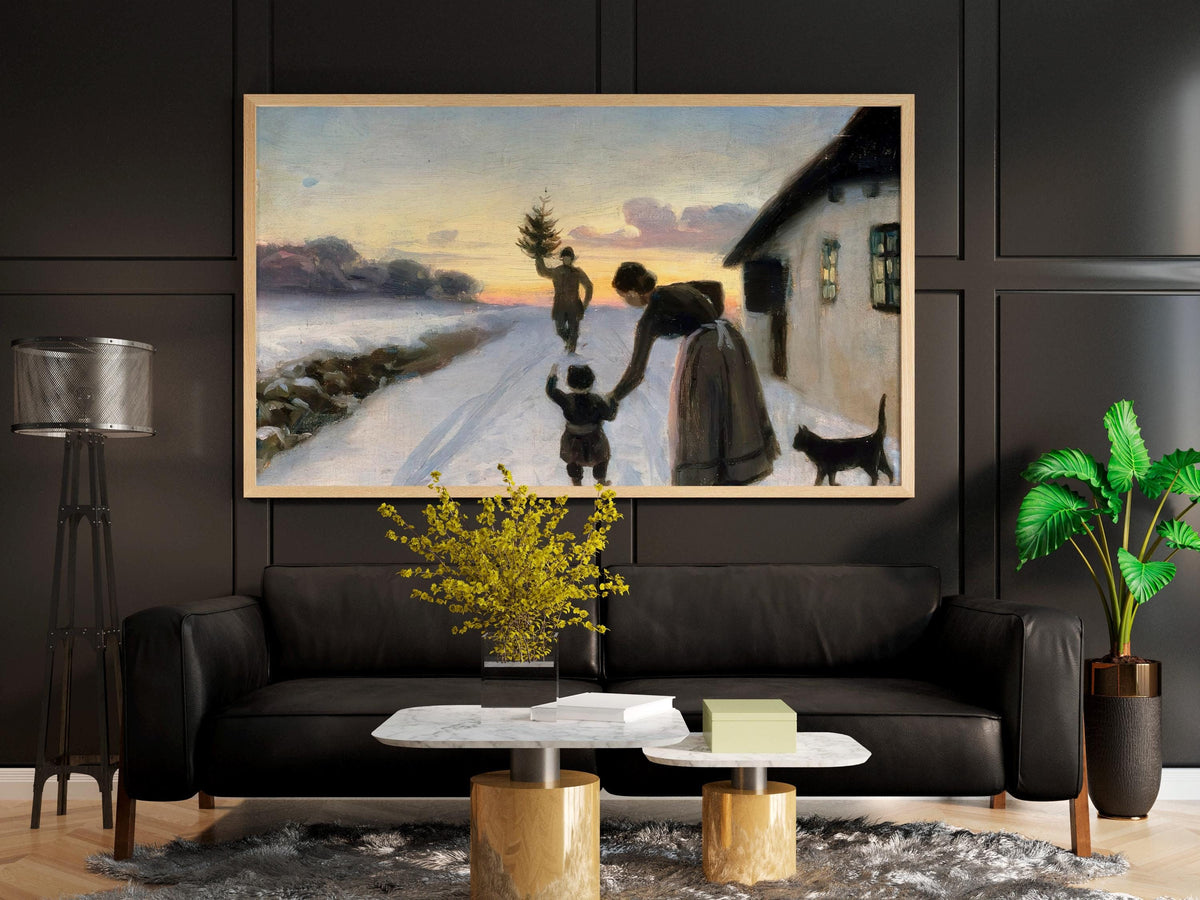 Hans Andersen Brendekilde - The Arrival of the Christmas Tree. Winter landscape art, Canvas painting, Christmas wall art
