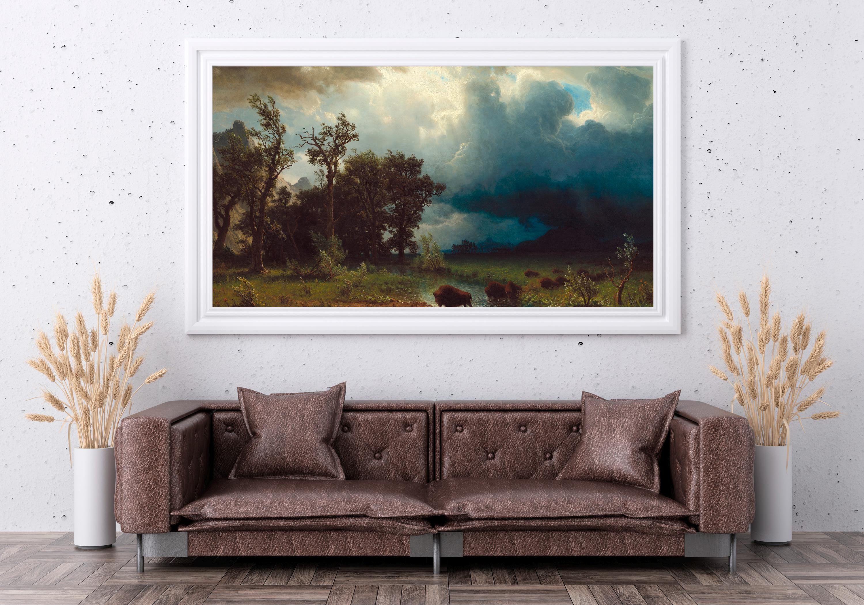 Albert Bierstadt - The Buffalo Trail. Landscape nature, Canvas art print, Home decor, Bierstadt canvas art, Giclee canva