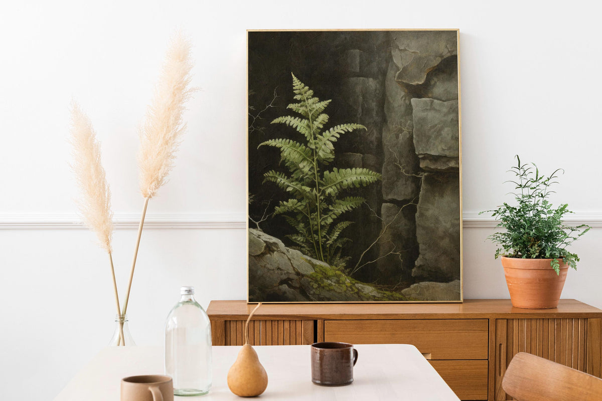 Fern poster print, Dark academia decor, Botanical wall art, Kitchen decor, Gothic nature aesthetic poster, Woodland fern
