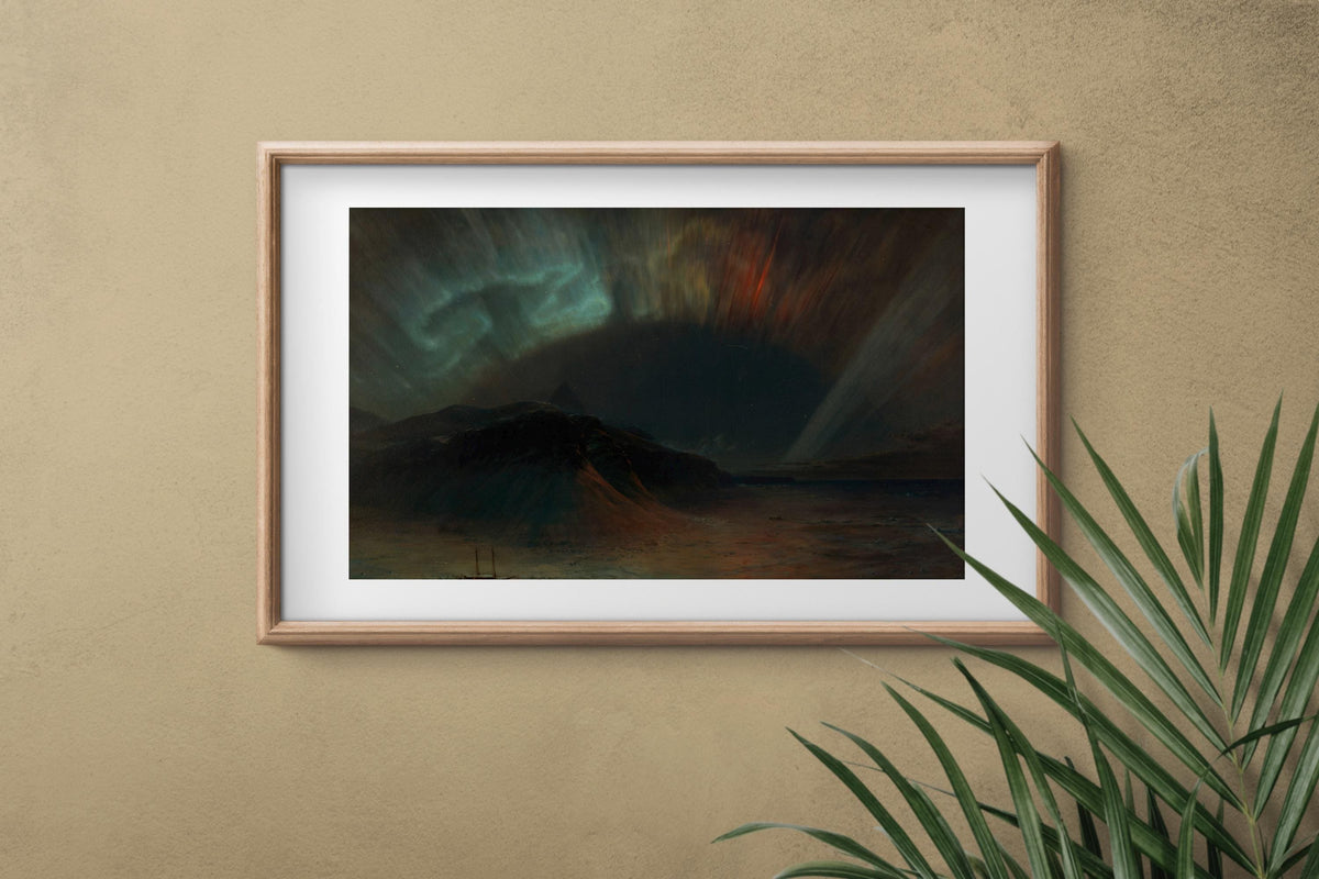 Frederic Edwin Church - Aurora Borealis. Canvas art, Northern lights art, Print on canvas, Ready to hang, Dark landscape