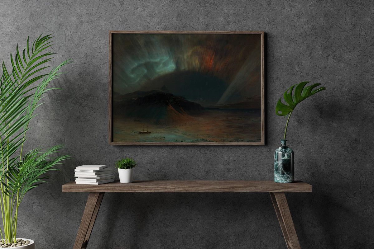 Frederic Edwin Church - Aurora Borealis. Canvas art, Northern lights art, Print on canvas, Ready to hang, Dark landscape