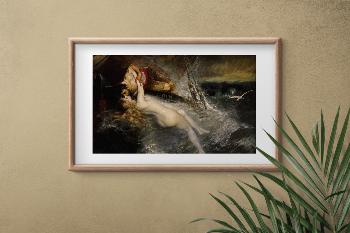 Gustav Wertheimer - The Kiss of the Siren. Canvas wall art, Mermaid poster, Bedroom decor, Poster print, Siren painting,