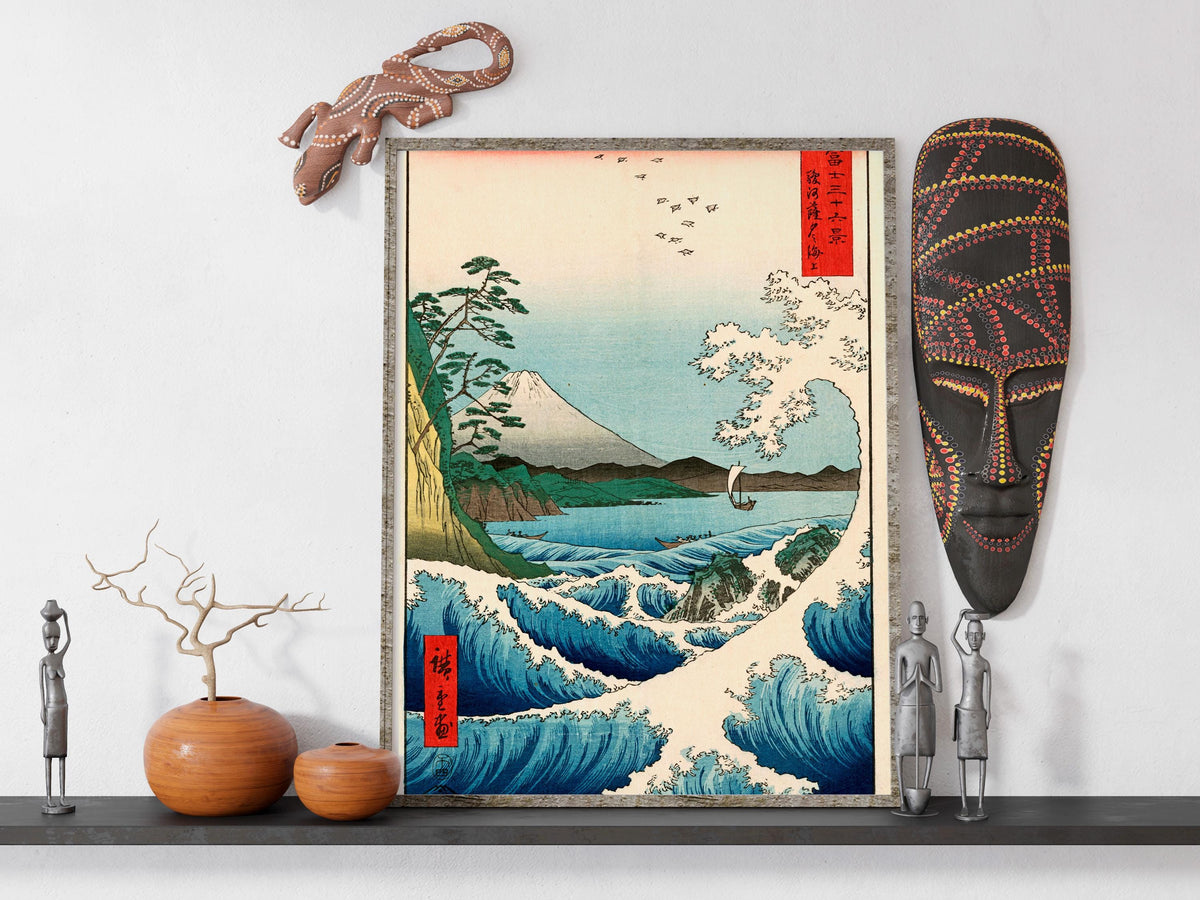Hiroshige - The Sea Off Satta in Suruga Province. Japanese woodblock print, Japanese home decor, Famous art, Water lands