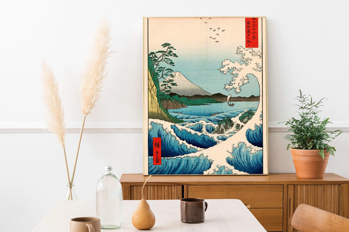Hiroshige - The Sea Off Satta in Suruga Province. Japanese woodblock print, Japanese home decor, Famous art, Water lands