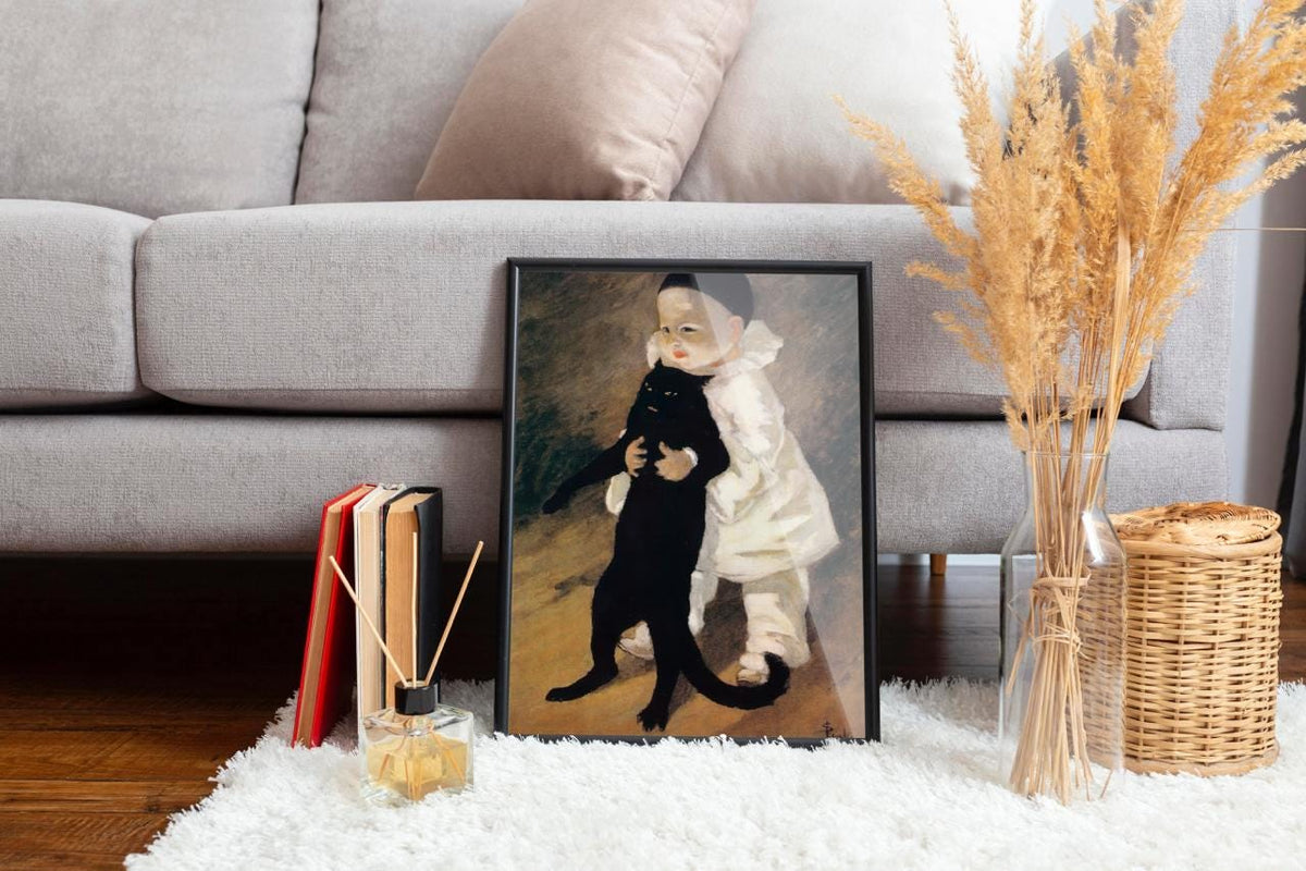 Pierrot with Cat by Théophile Steinlen – French Vintage Poster Print, Fine Art Canvas, Giclee Reproduction, Gallery Wrap