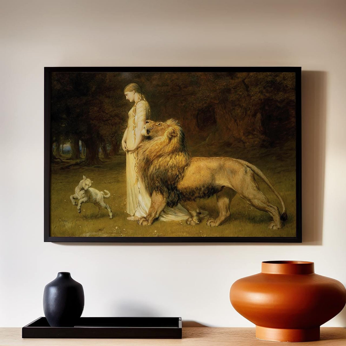 Una and the Lion by Briton Rivière – Classic Victorian Painting, Fine Art Canvas Print, Giclee Reproduction, Gallery Wra
