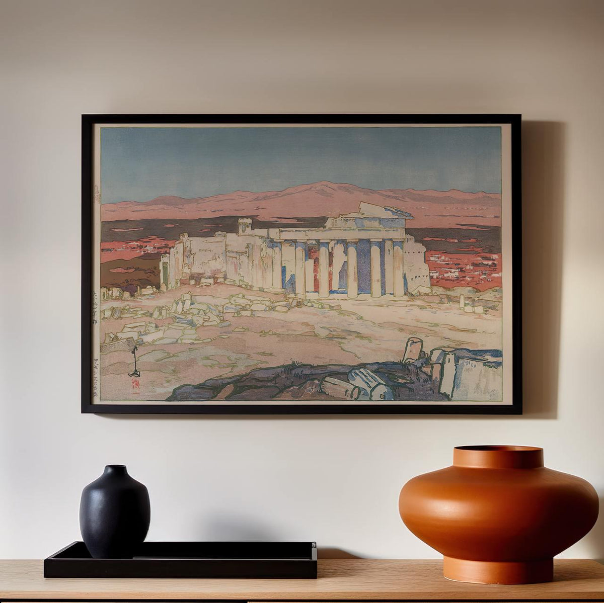 Acropolis by Hiroshi Yoshida – Japanese Woodblock Print, Ancient Ruins Wall Art, Greece Landscape, Fine Art Giclee, Canv
