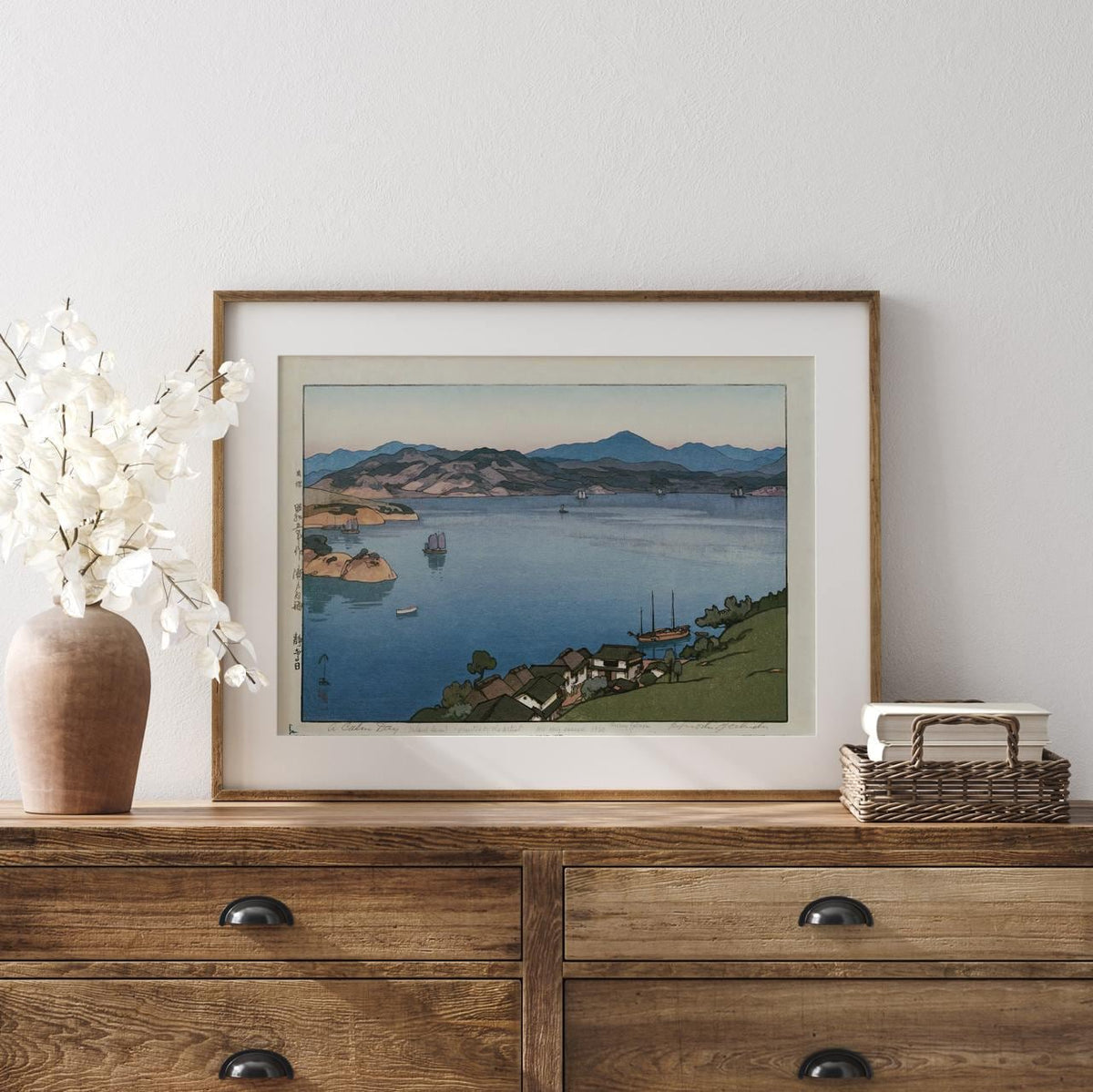 A Calm Day by Hiroshi Yoshida – Japanese Woodblock Print, Tranquil Seascape Art, Coastal Wall Decor, Giclee Canvas Print