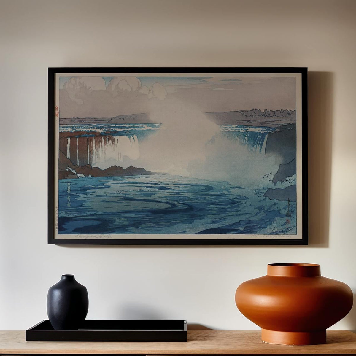 Niagara Falls by Hiroshi Yoshida – Japanese Woodblock Print, Waterfall Landscape Art, Canvas Reproduction, Natural Wall