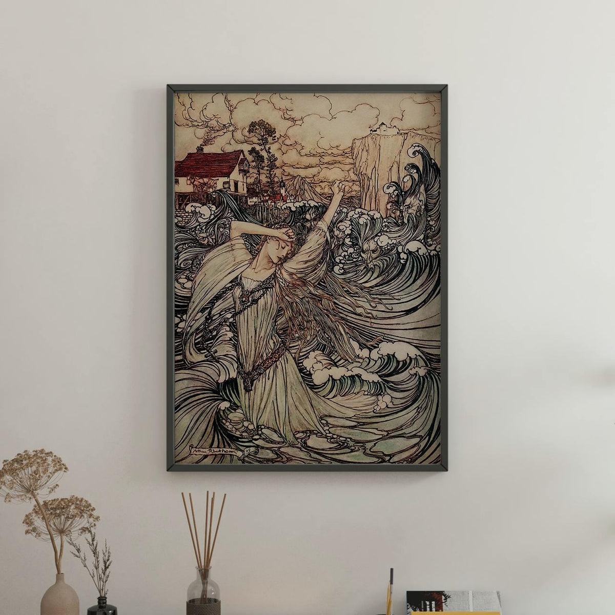 Undine by Arthur Rackham – 1909 Fairy Tale Illustration, Vintage Fantasy Art Print, Giclee Canvas, Mythical Water Spirit