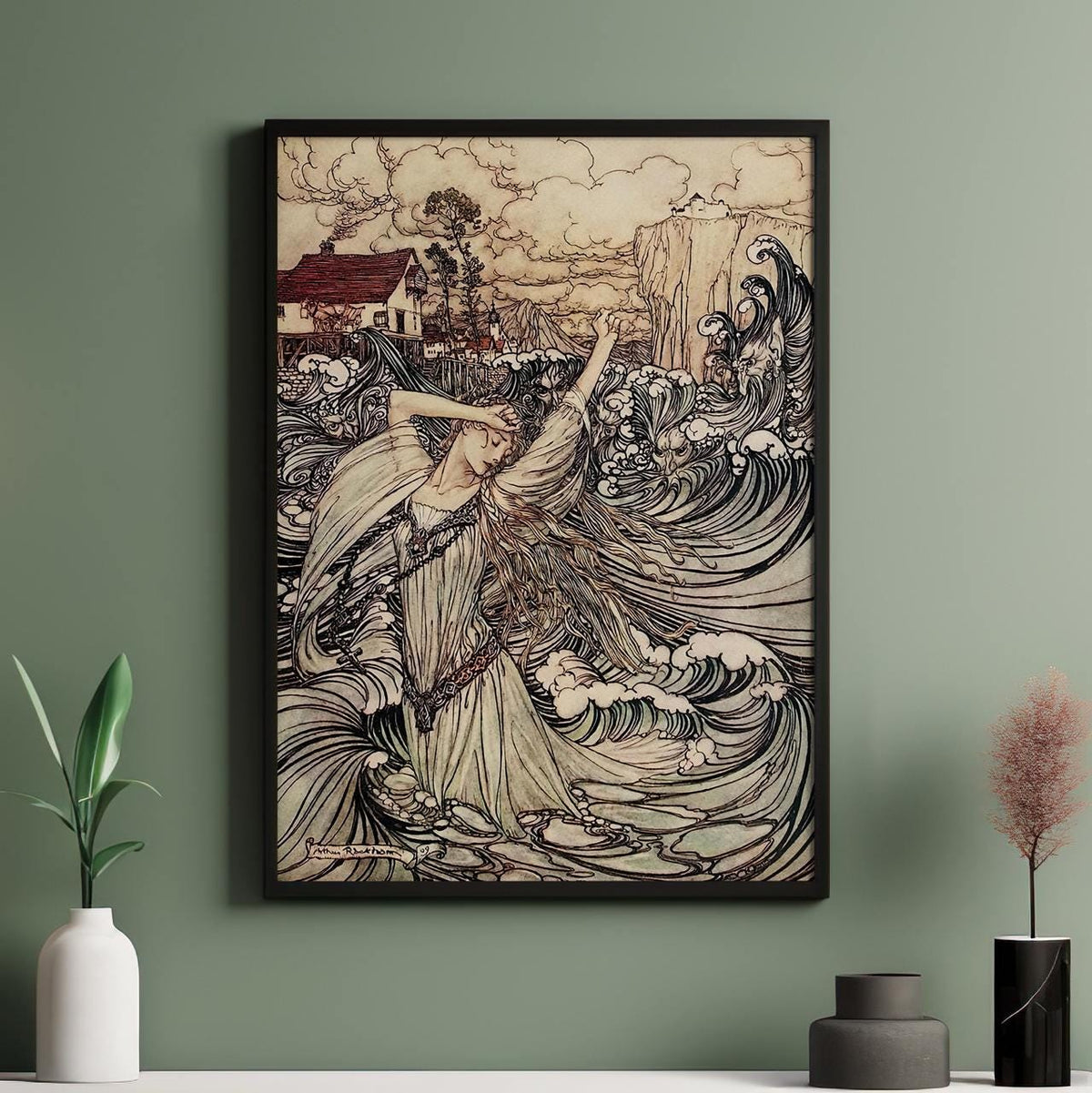 Undine by Arthur Rackham – 1909 Fairy Tale Illustration, Vintage Fantasy Art Print, Giclee Canvas, Mythical Water Spirit