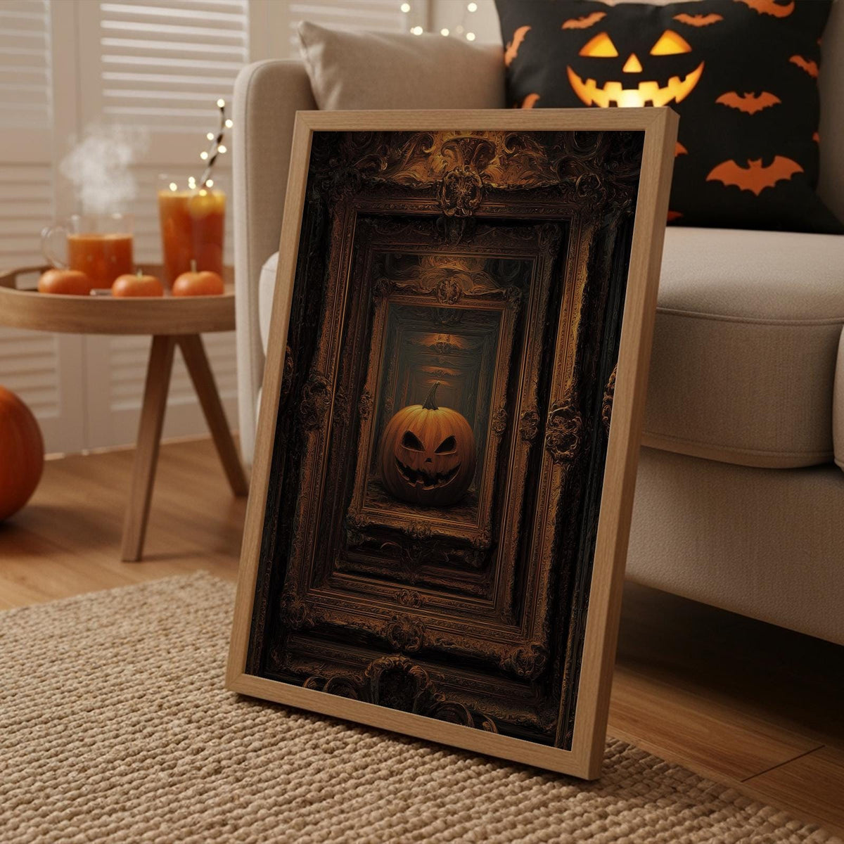 Pumpkin Framed Art Print – vintage Halloween wall decor, classic autumn pumpkin poster for cozy seasonal home