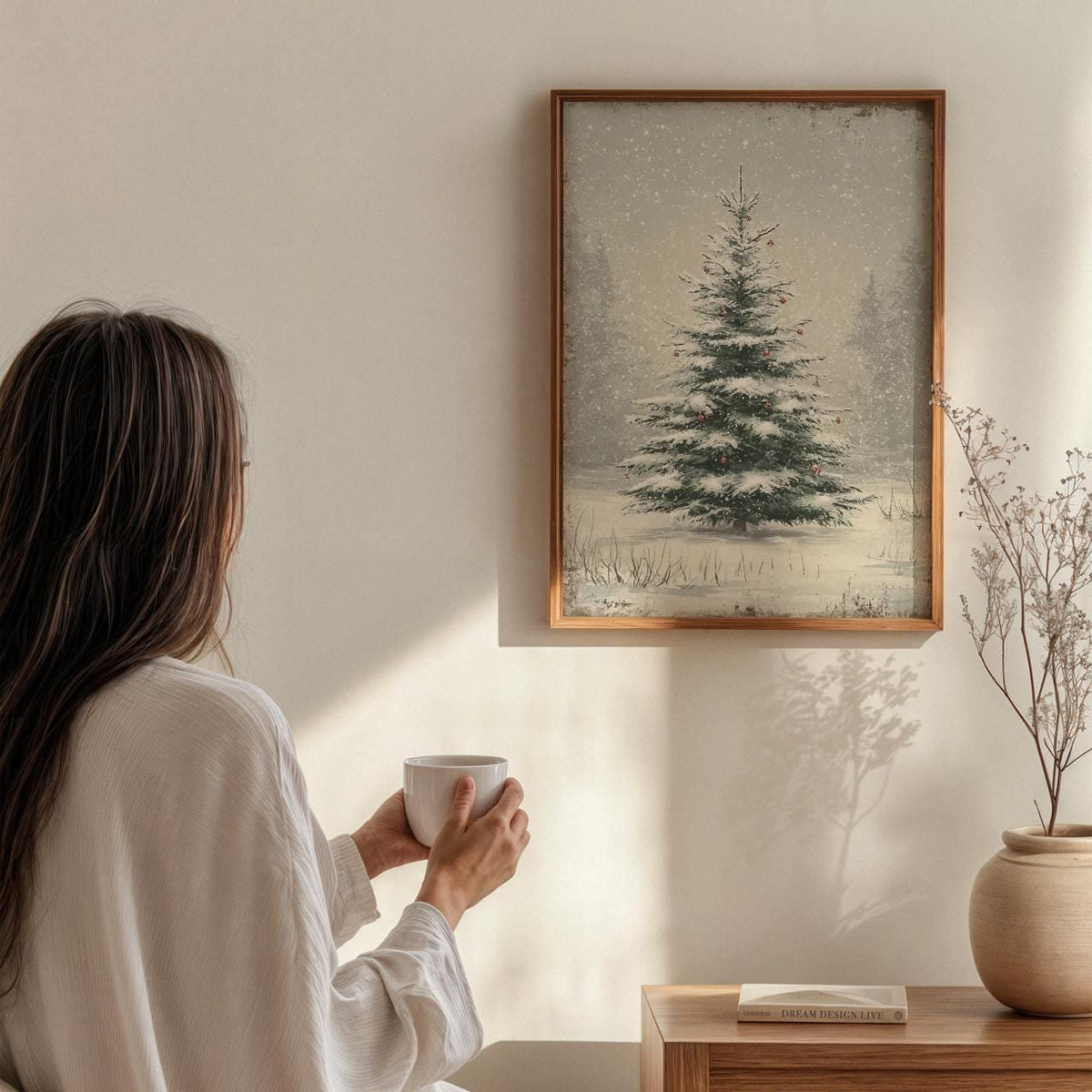 Christmas Tree Oil Painting Style Poster, Contemporary Holiday Wall Art Print, Festive Home Decor Gift