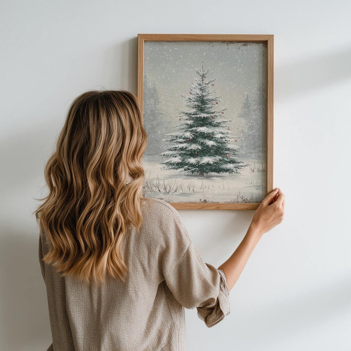 Christmas Tree Oil Painting Style Poster, Contemporary Holiday Wall Art Print, Festive Home Decor Gift